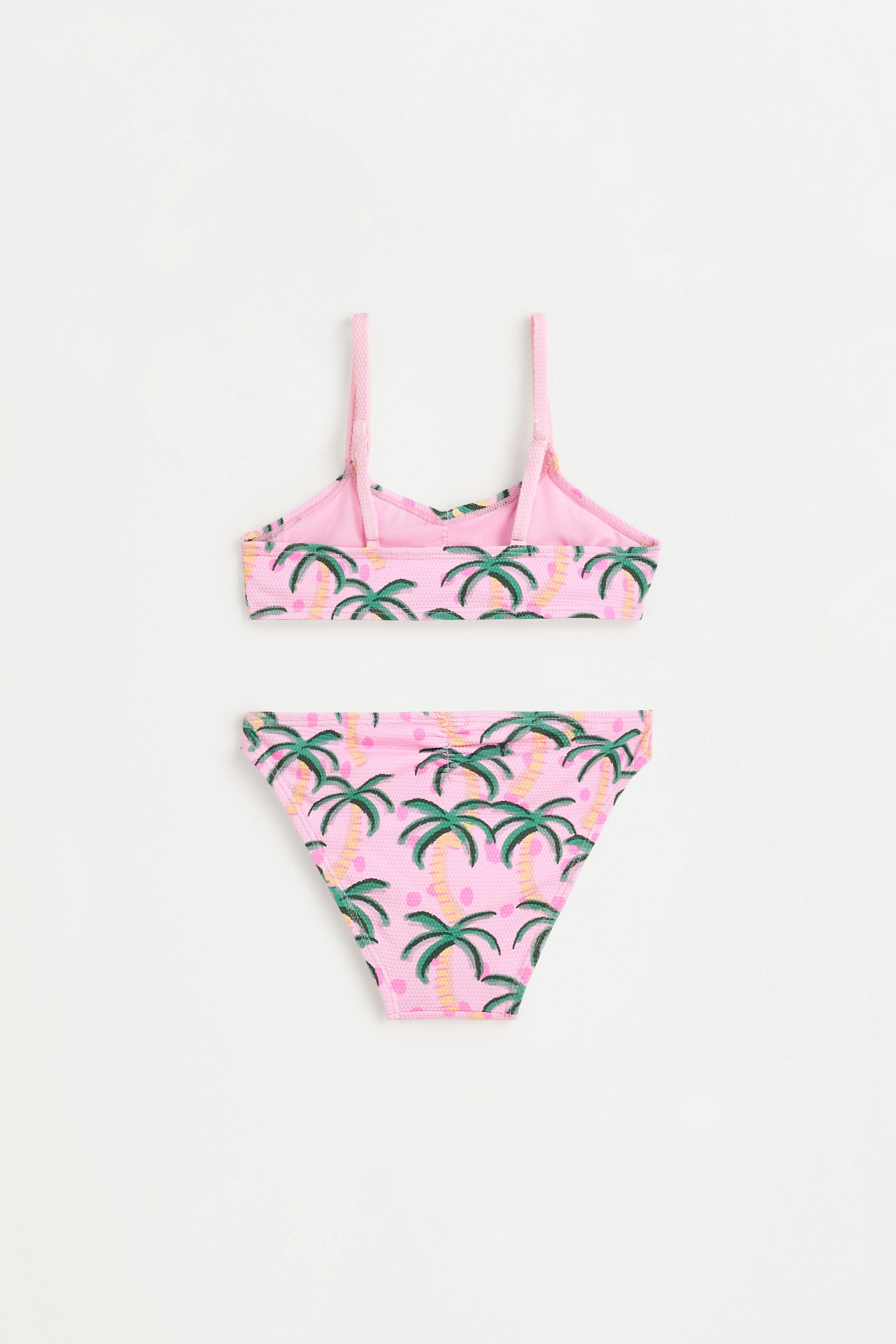 Ruched palm print bikini — PINK
