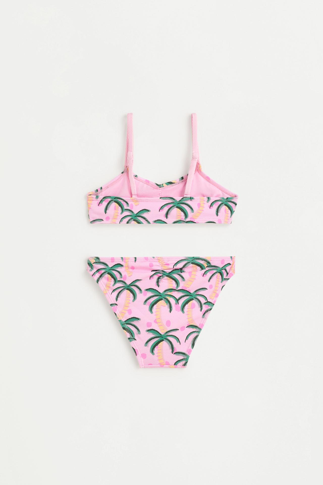 Ruched palm print bikini — PINK