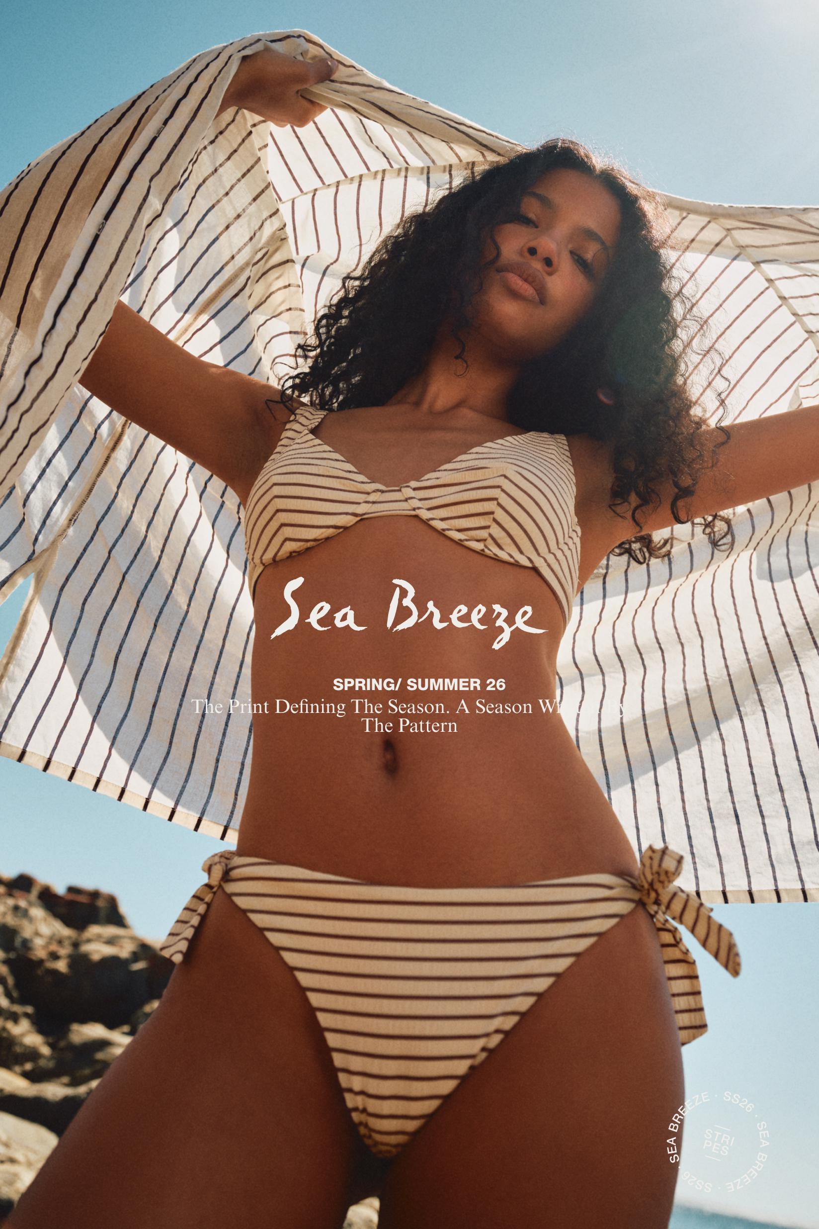 Women's Striped Beige Bikini Top — ECRU/BROWN