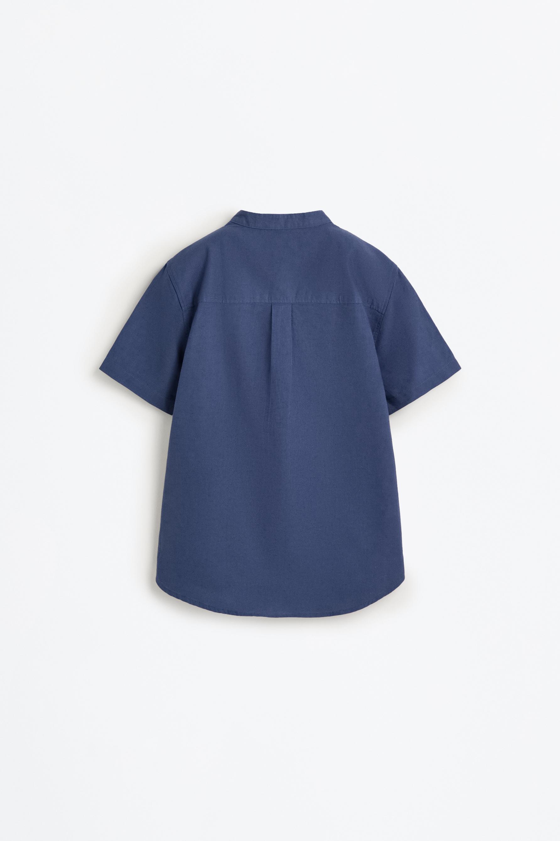 Linen-cotton stand collar shirt — DARK BLUE