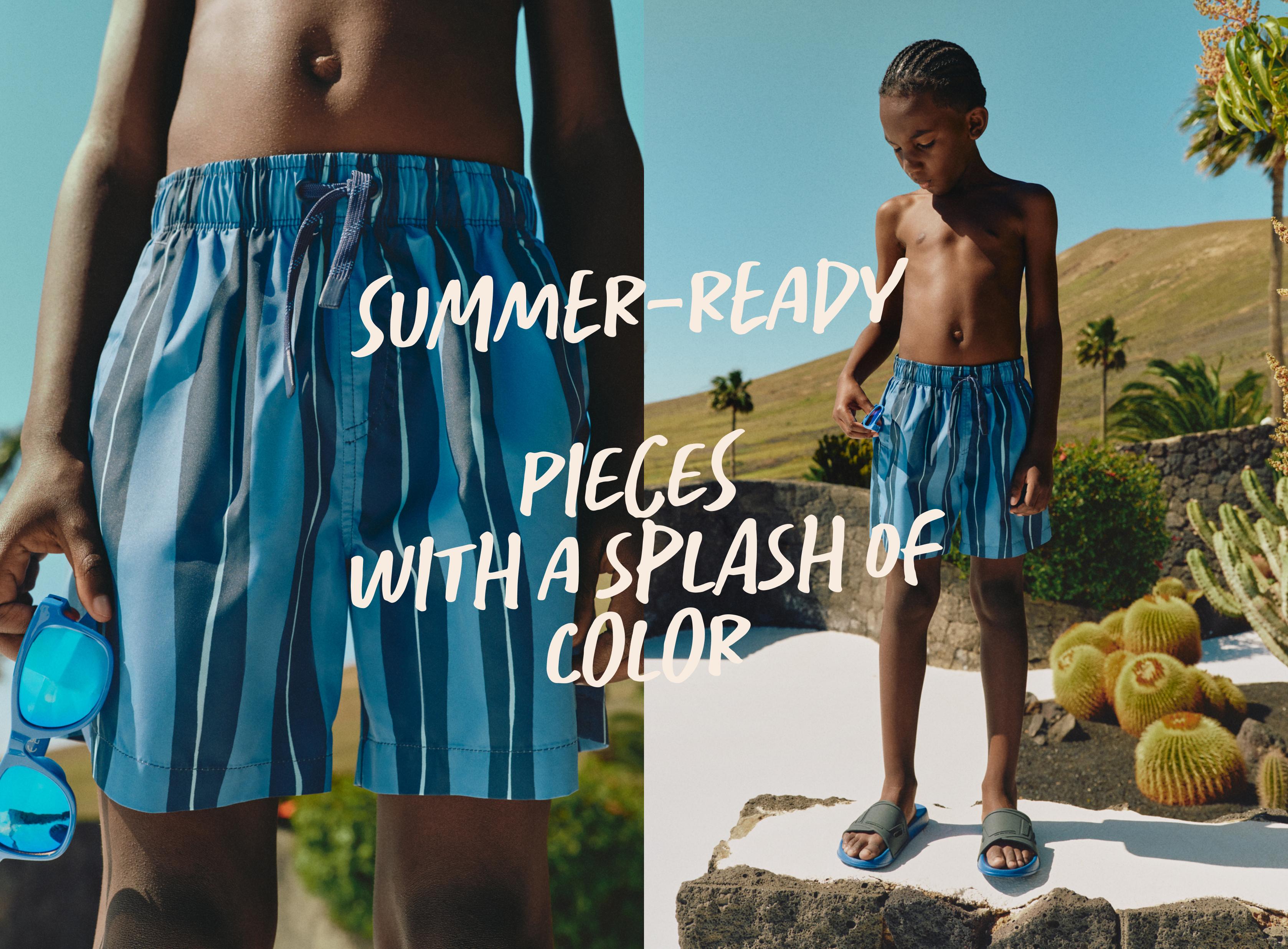 Printed Swim Trunks — FADED BLUE