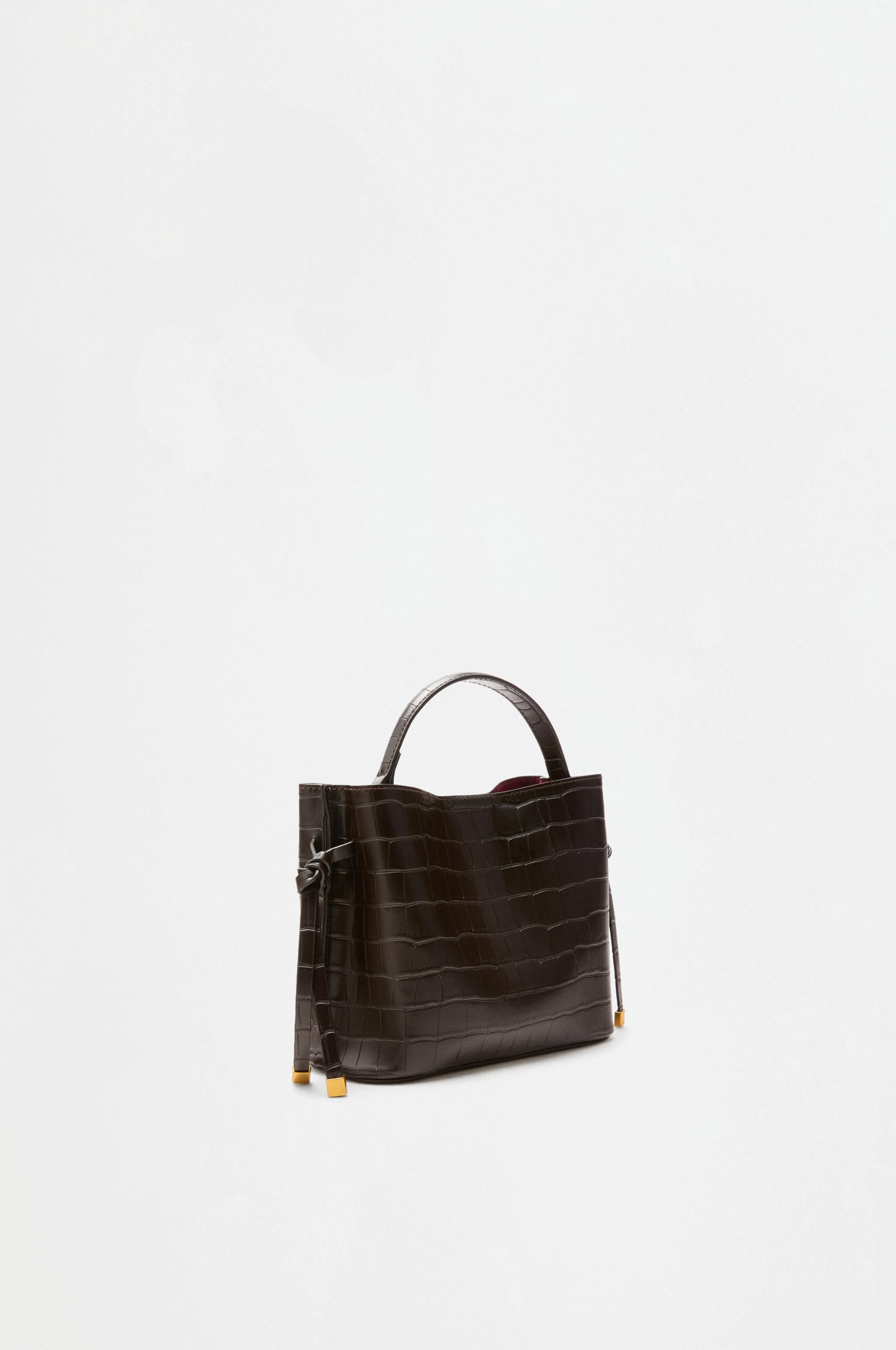 Croc-effect crossbody bucket bag — BROWN