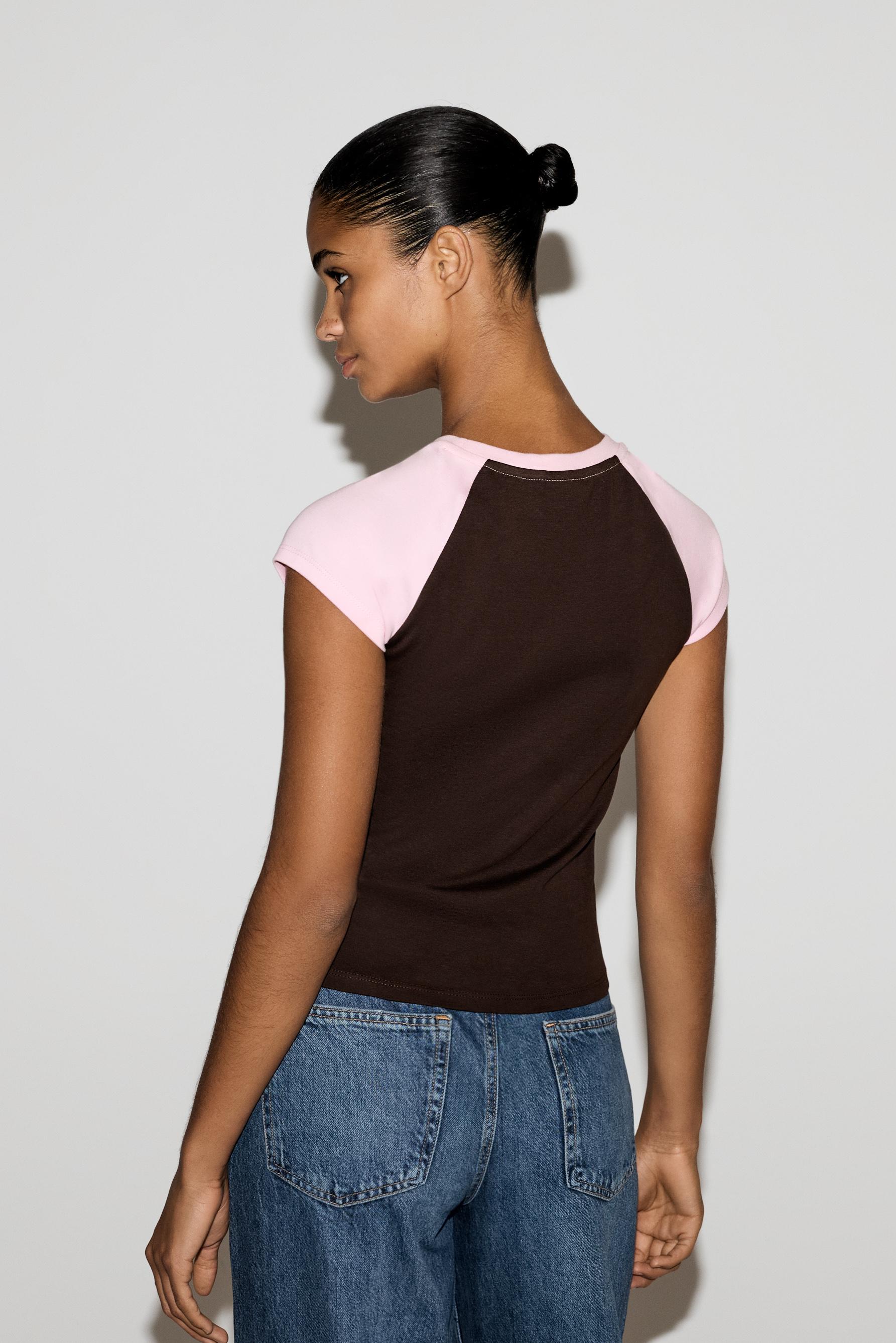 Printed raglan sleeve T-shirt — CHOCOLATE
