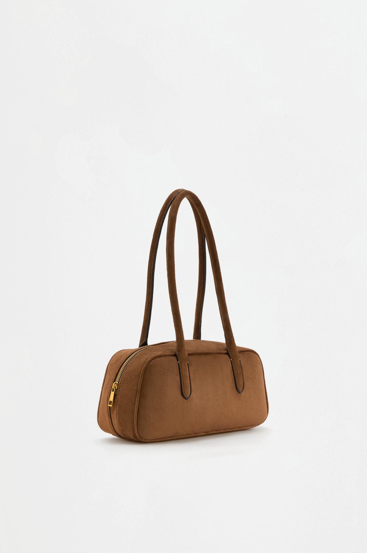 Faux suede shoulder bag — CAMEL