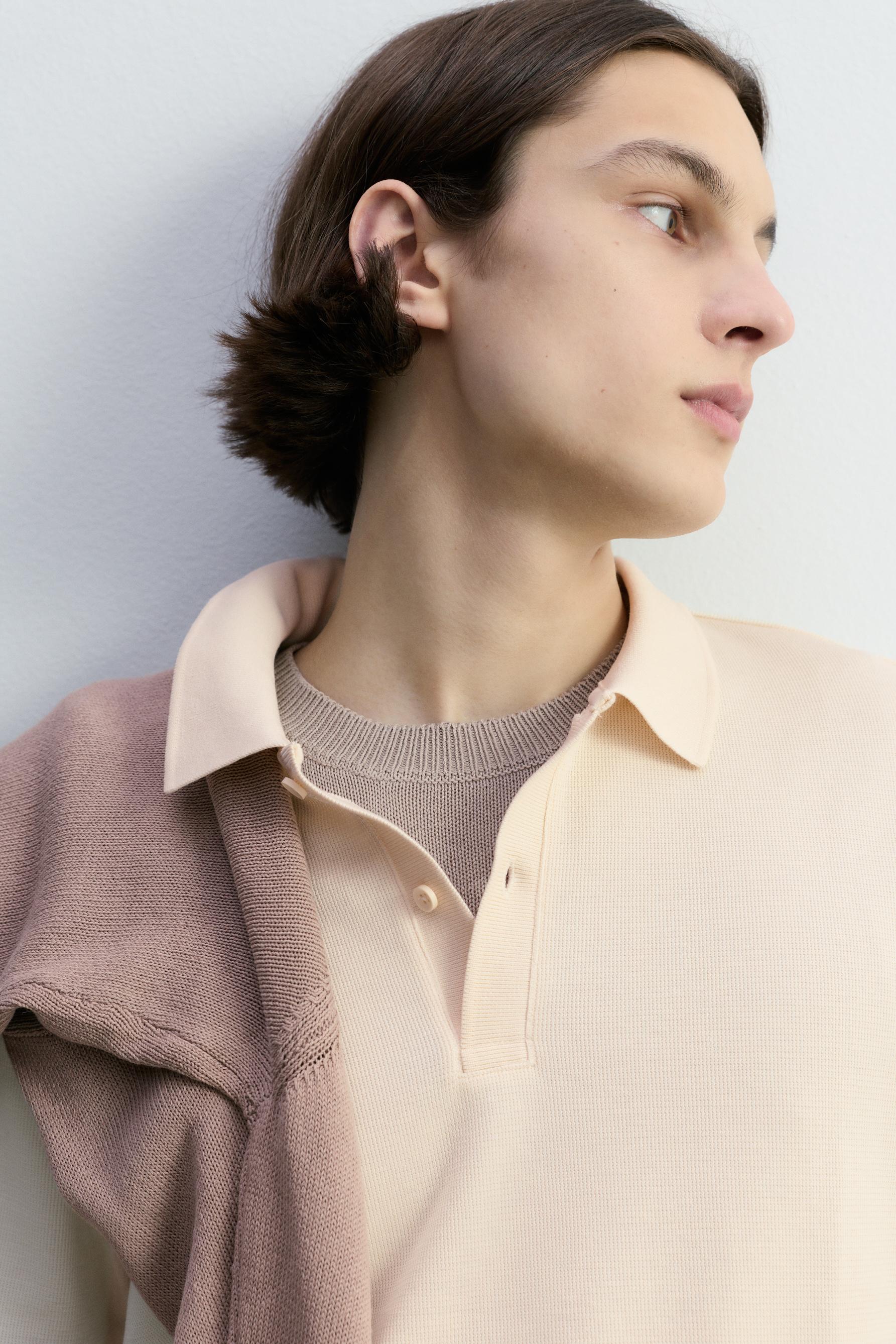 Basic textured polo shirt — ECRU