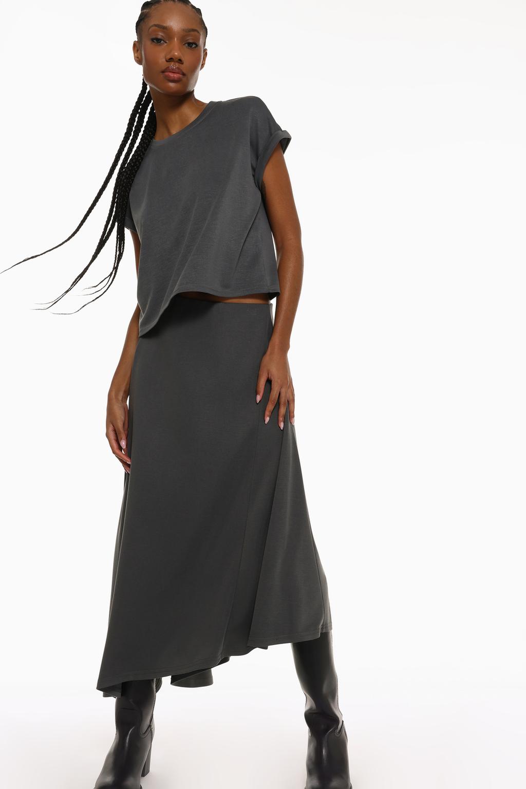 Asymmetric midi skirt