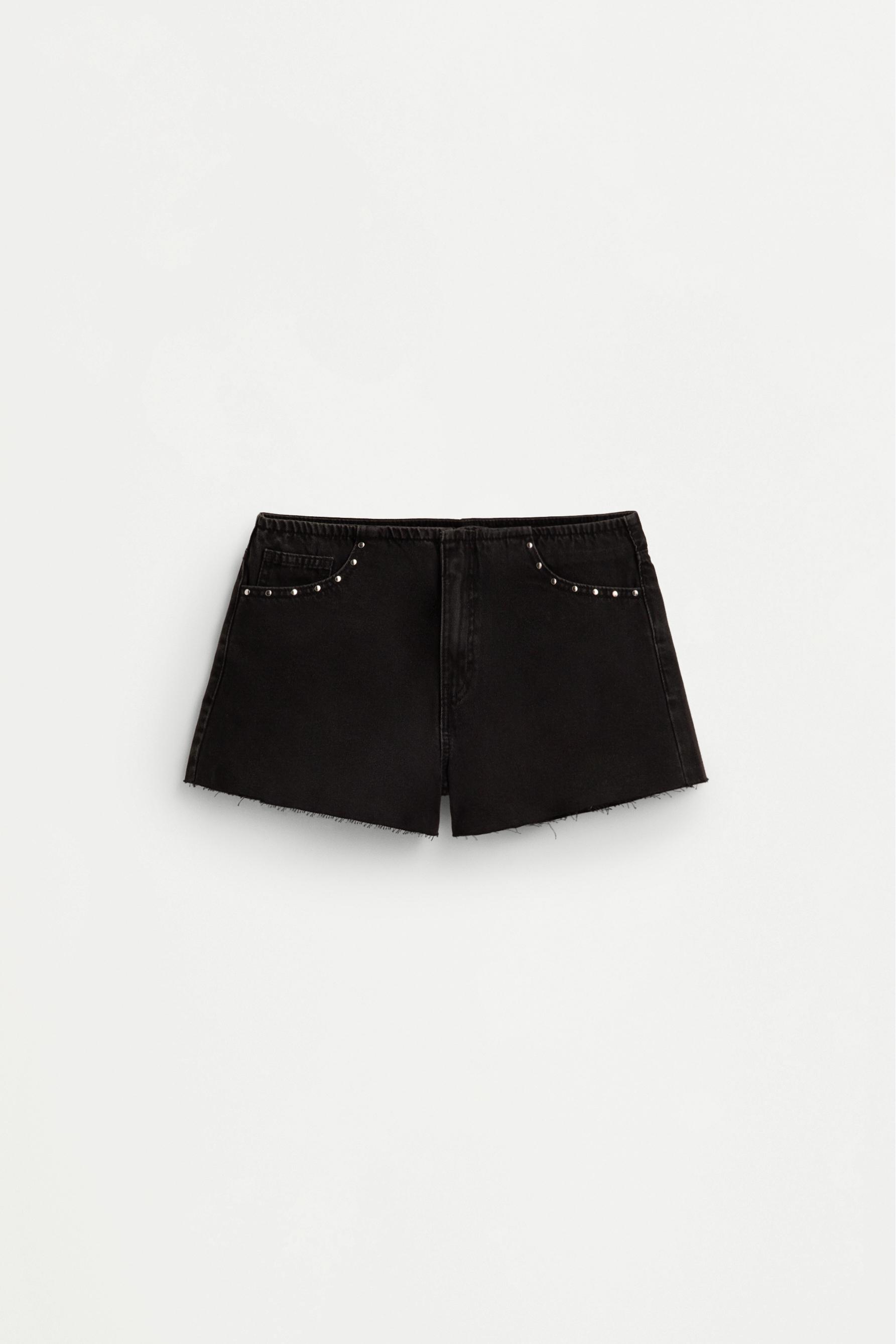 Studded denim shorts — BLACK