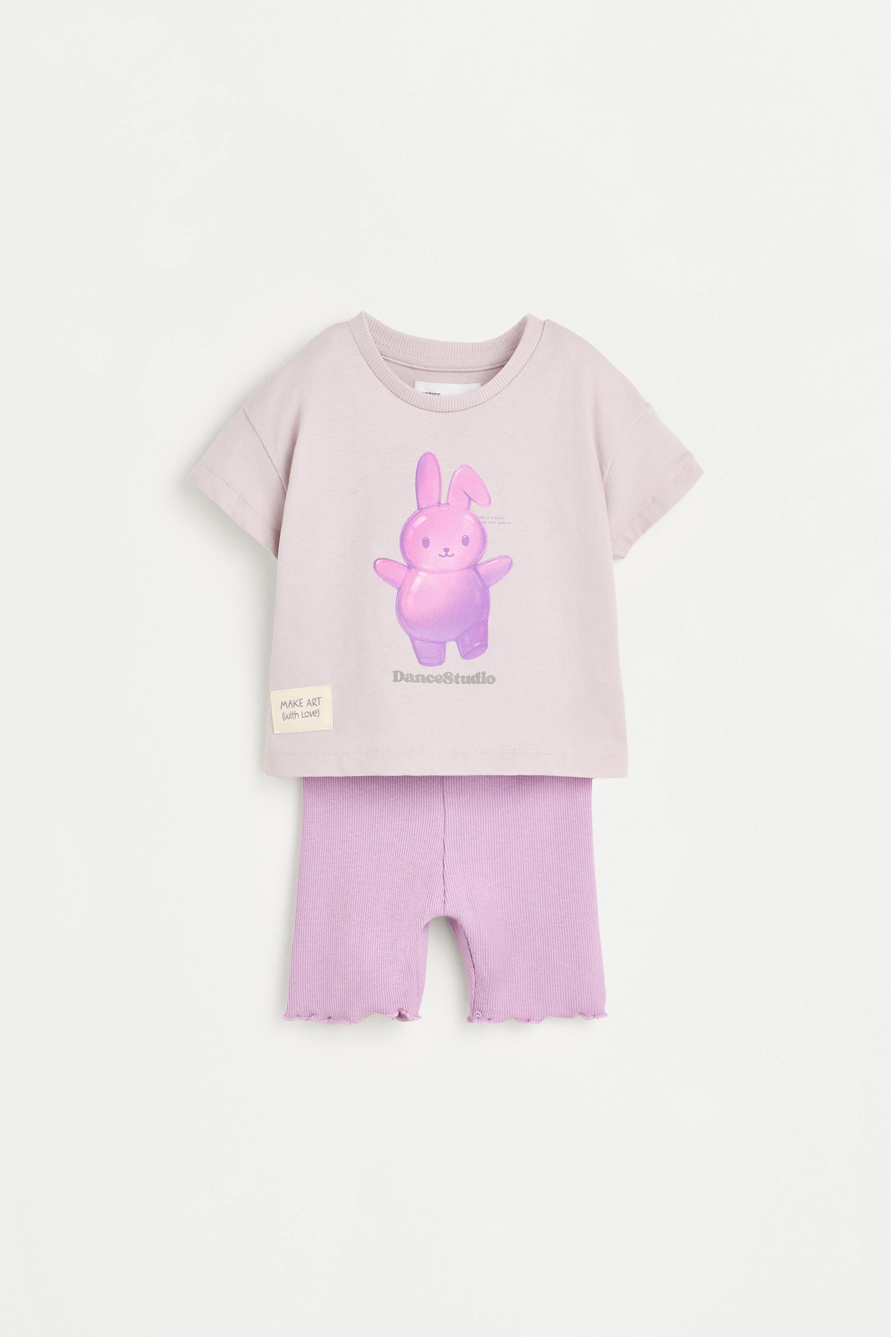 Printed T-shirt and cycling leggings set — PALE MAUVE (alternate view)