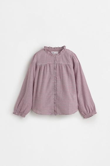 Plaid suede ruffle shirt — WHITE 1