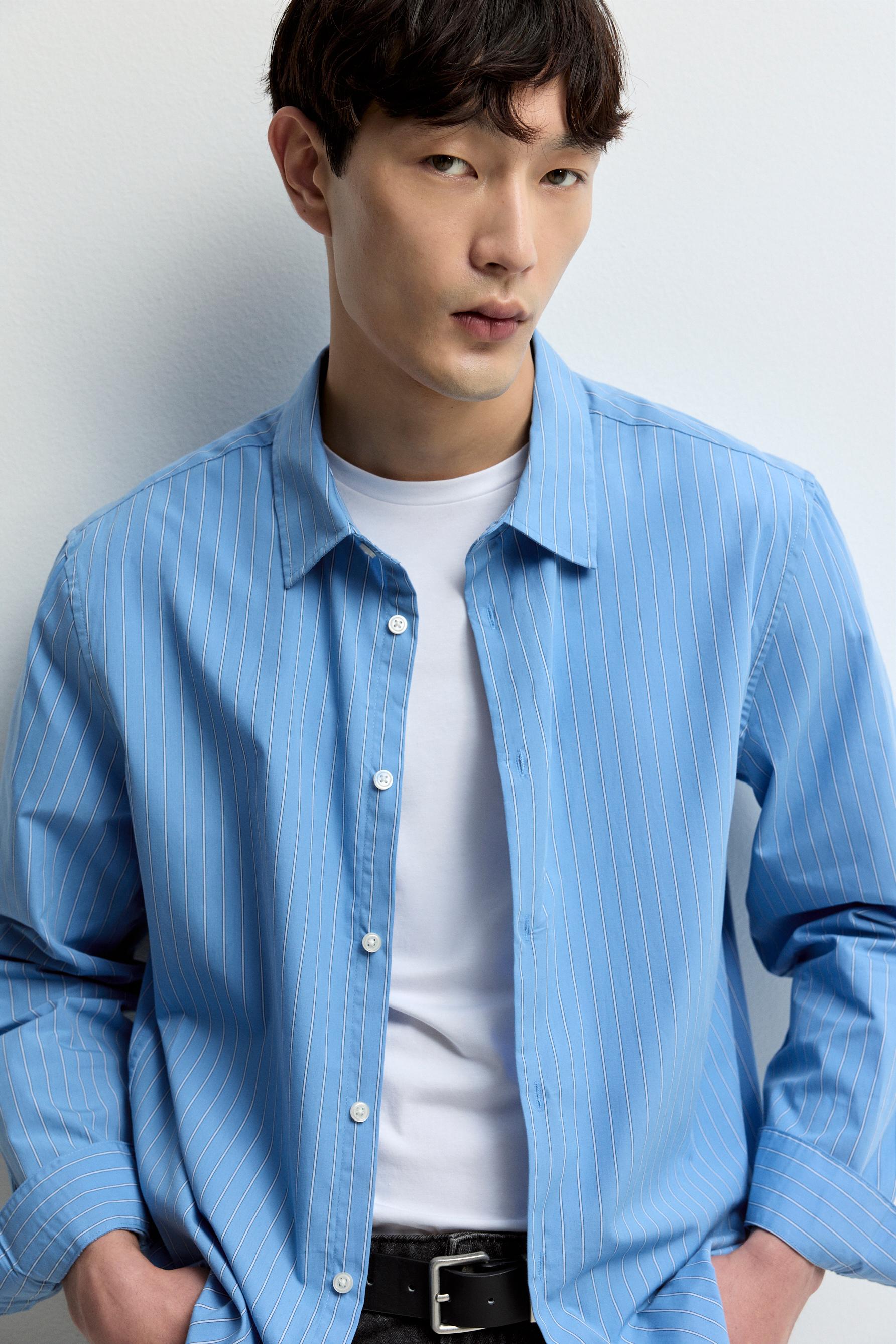 Striped regular fit shirt — FADED INDIGO