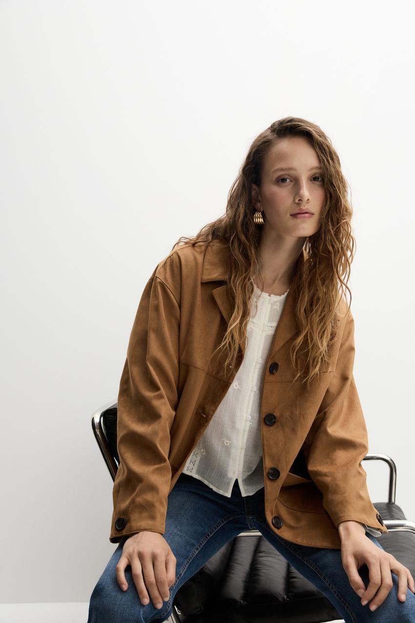 Cazadora larga efecto ante Trajes ROPA Mujer Lefties ESPAÑA