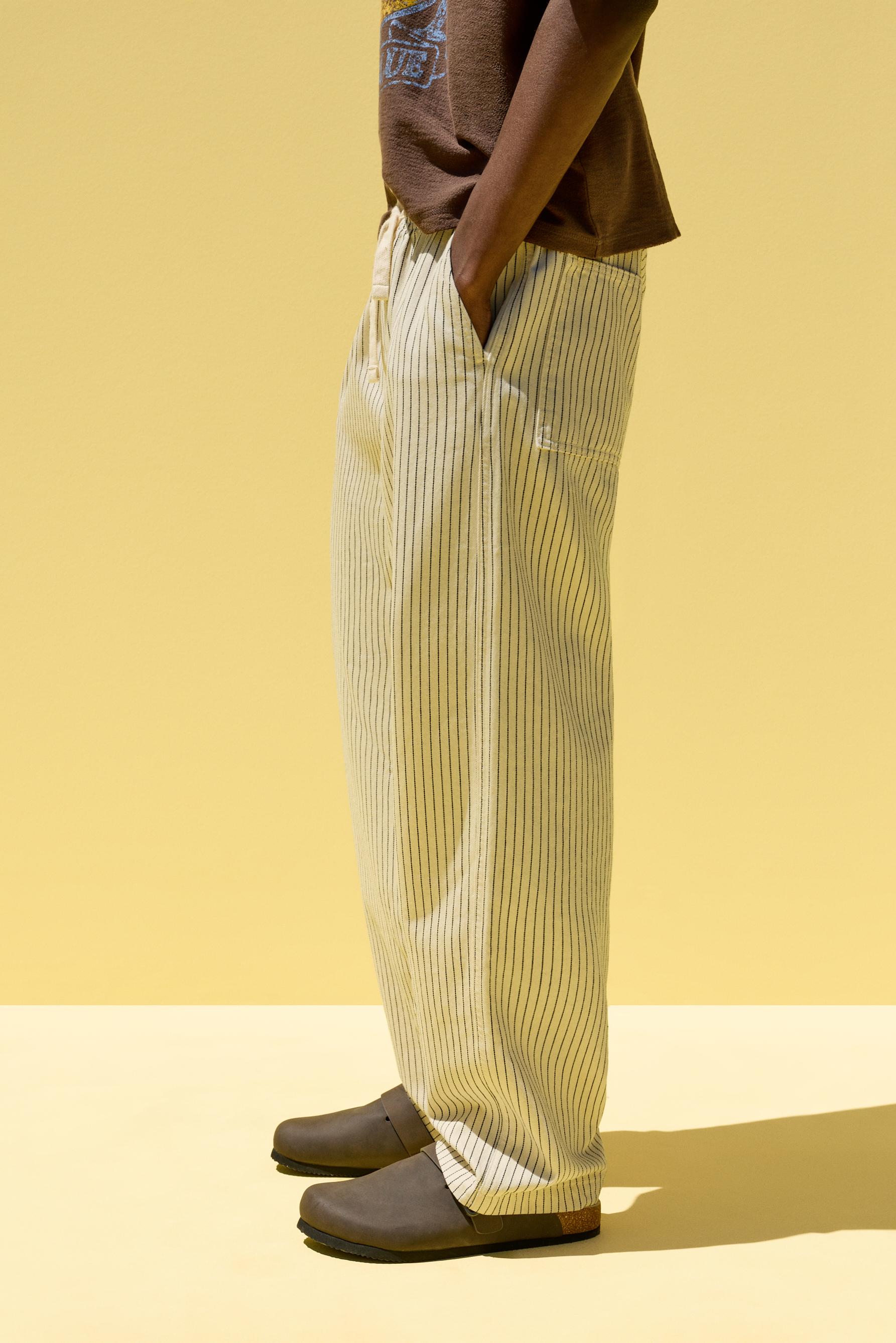Striped baggy jogger jeans — ECRU/NAVY