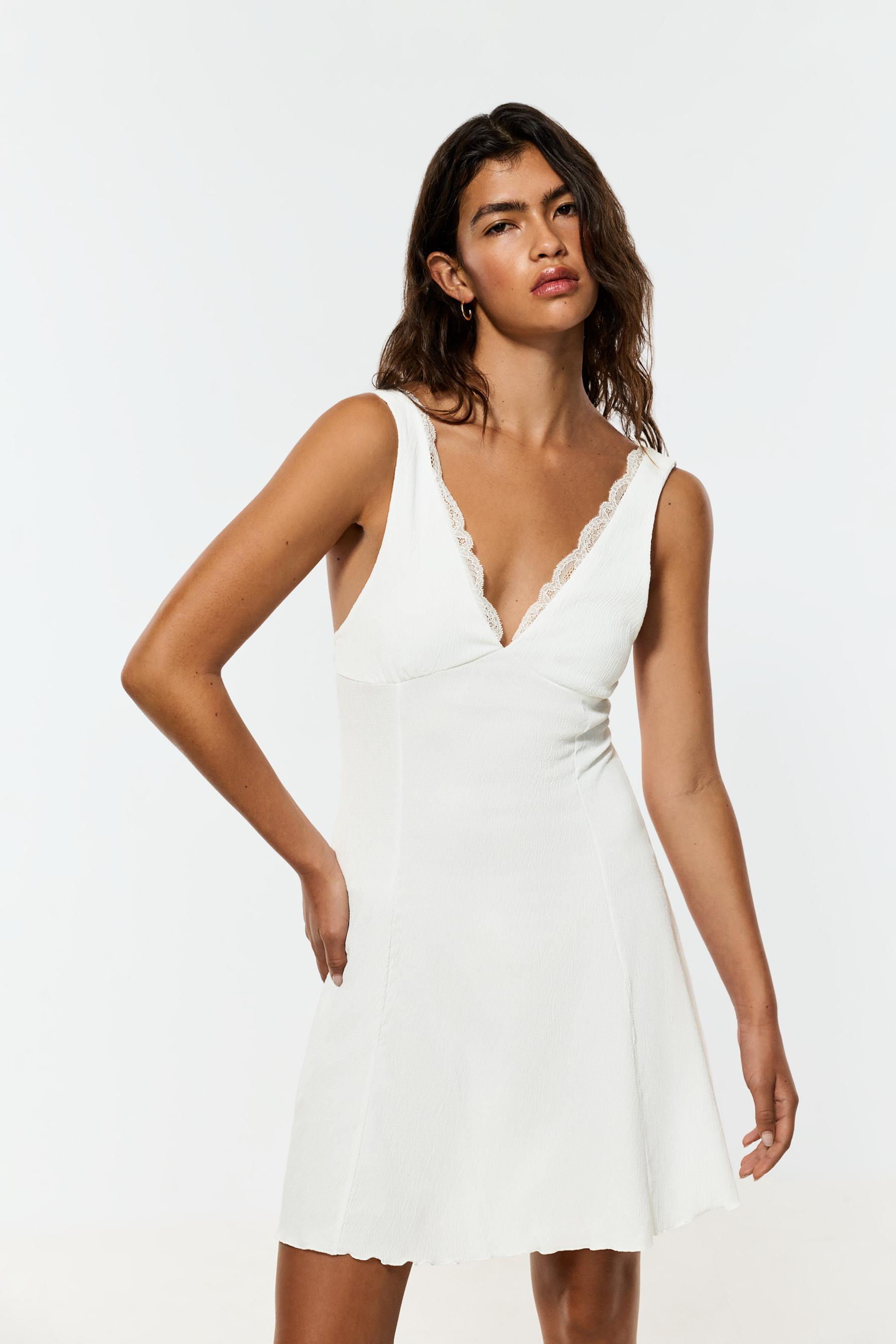 Textured short dress — OFF WHITE