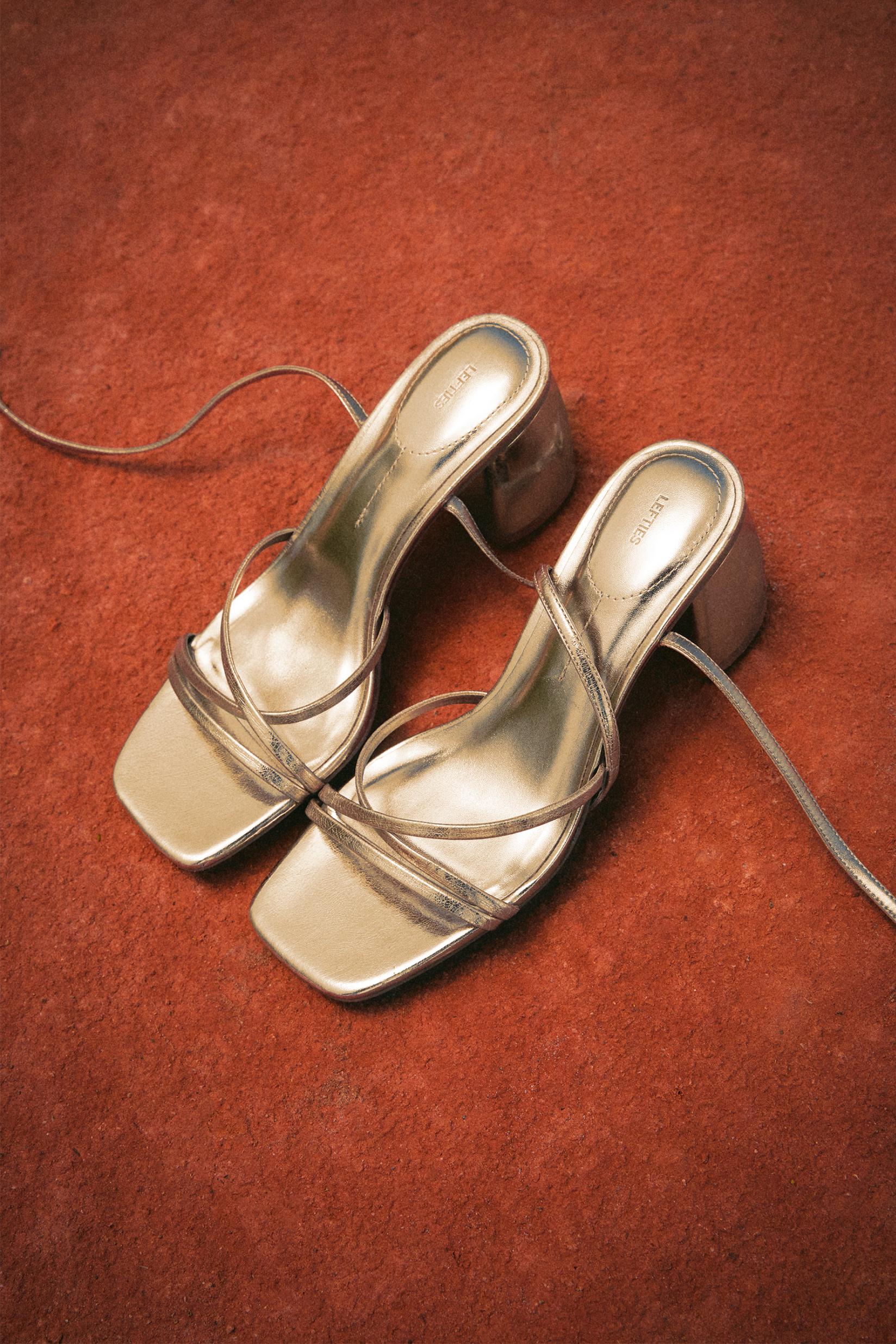 Gold ankle strap heel sandals — GOLD