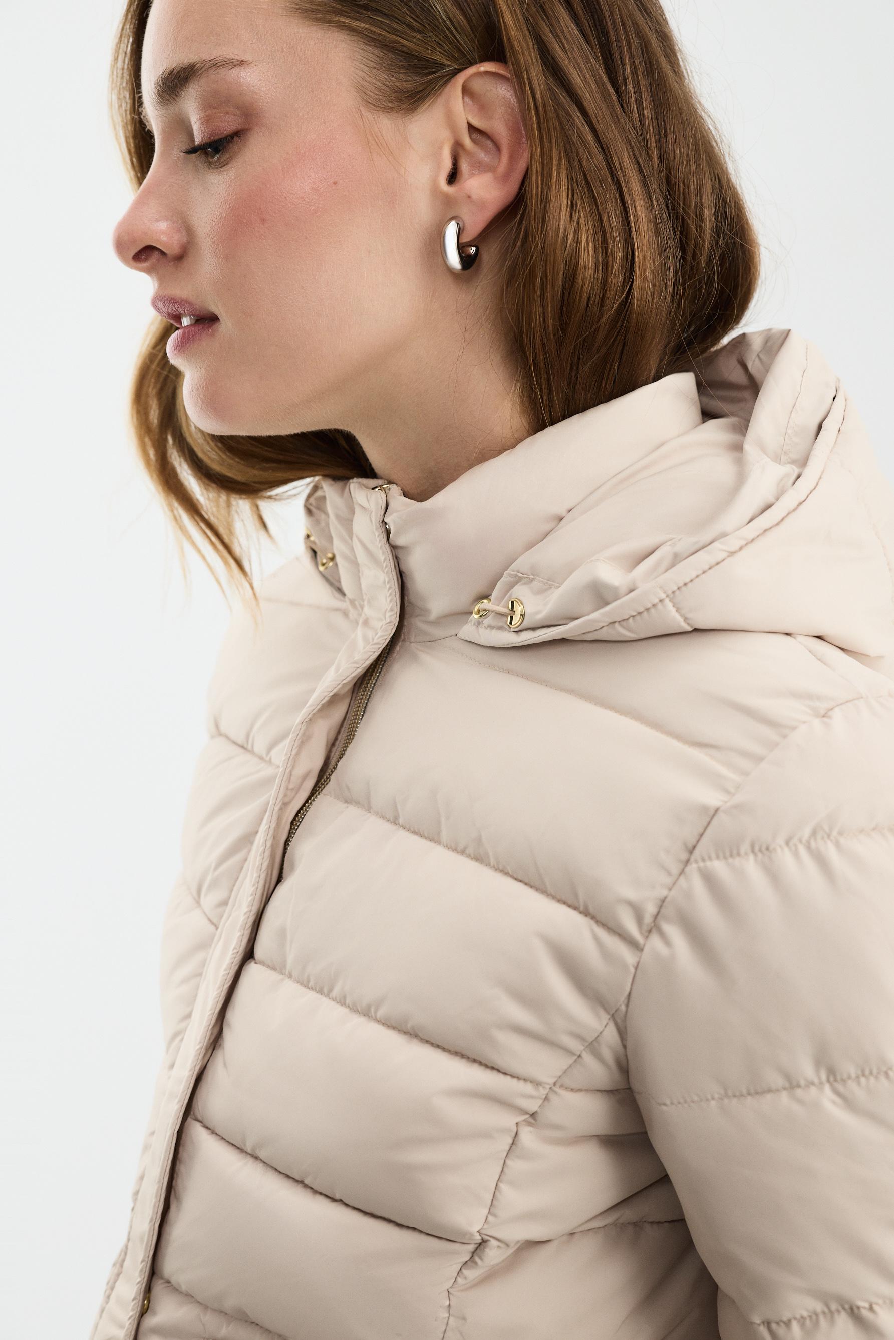 Quilted hooded jacket — ECRU