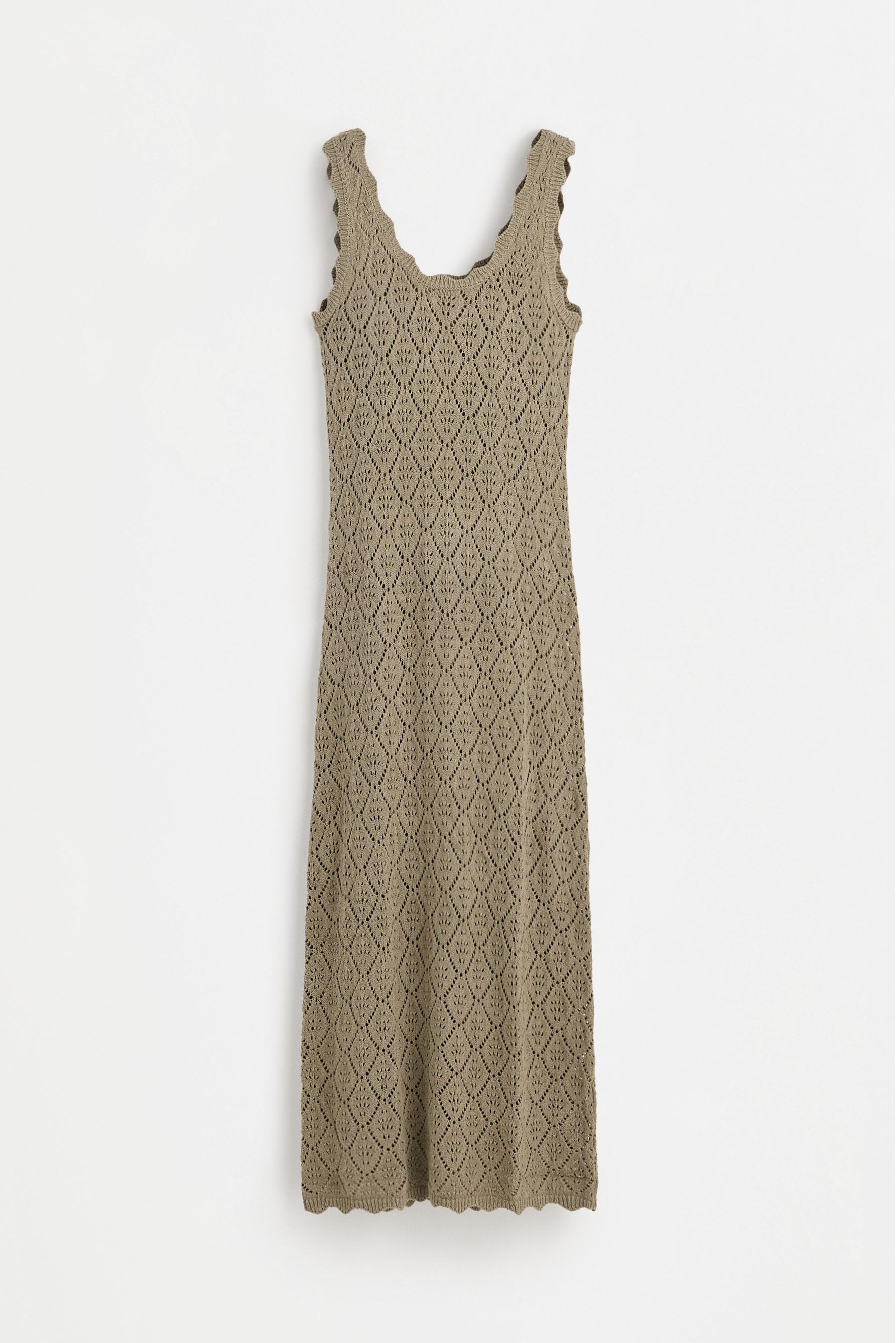 Cutwork knit midi dress — KHAKI