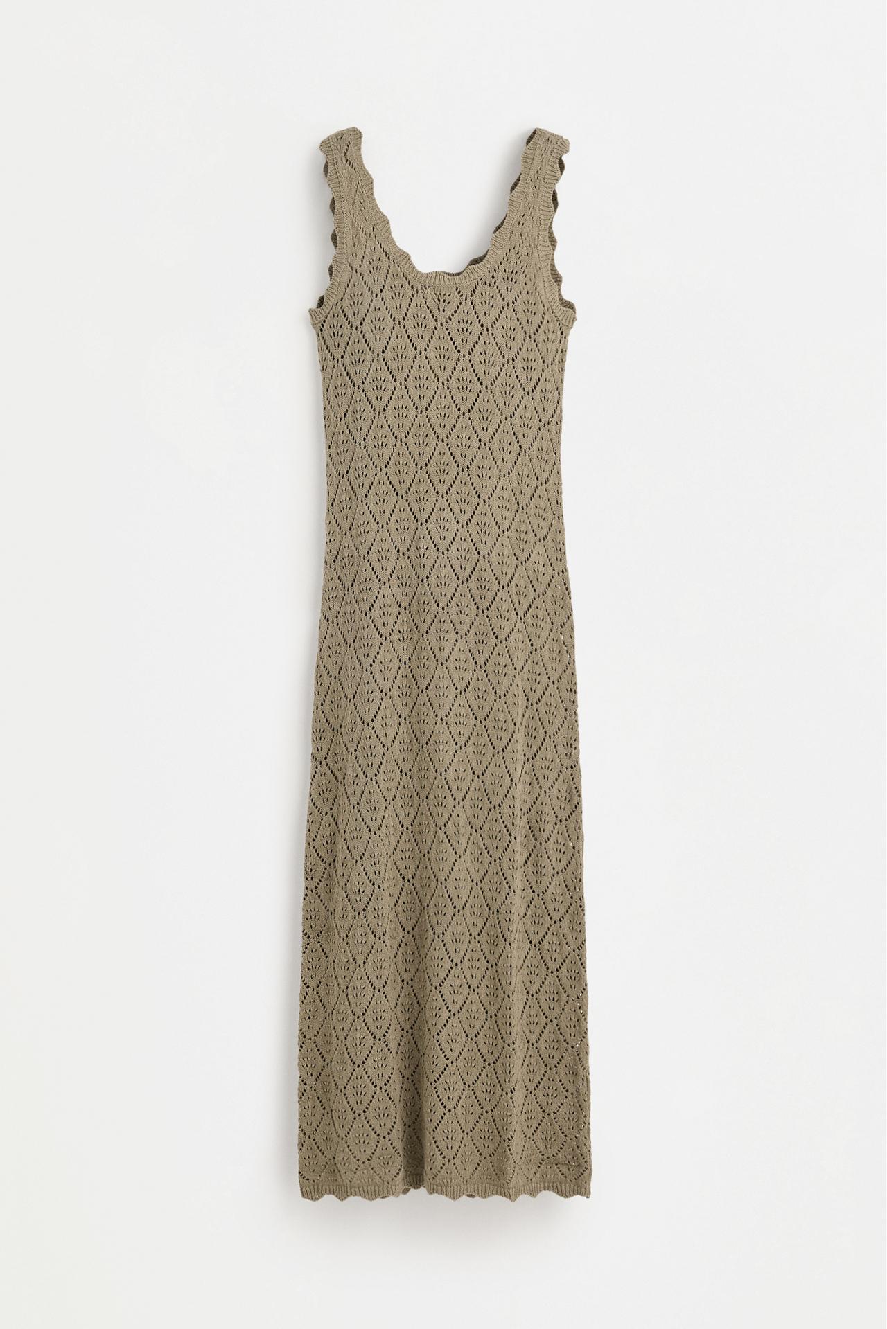Cutwork knit midi dress — KHAKI