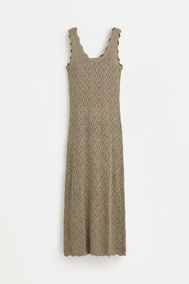 Cutwork knit midi dress — KHAKI 6