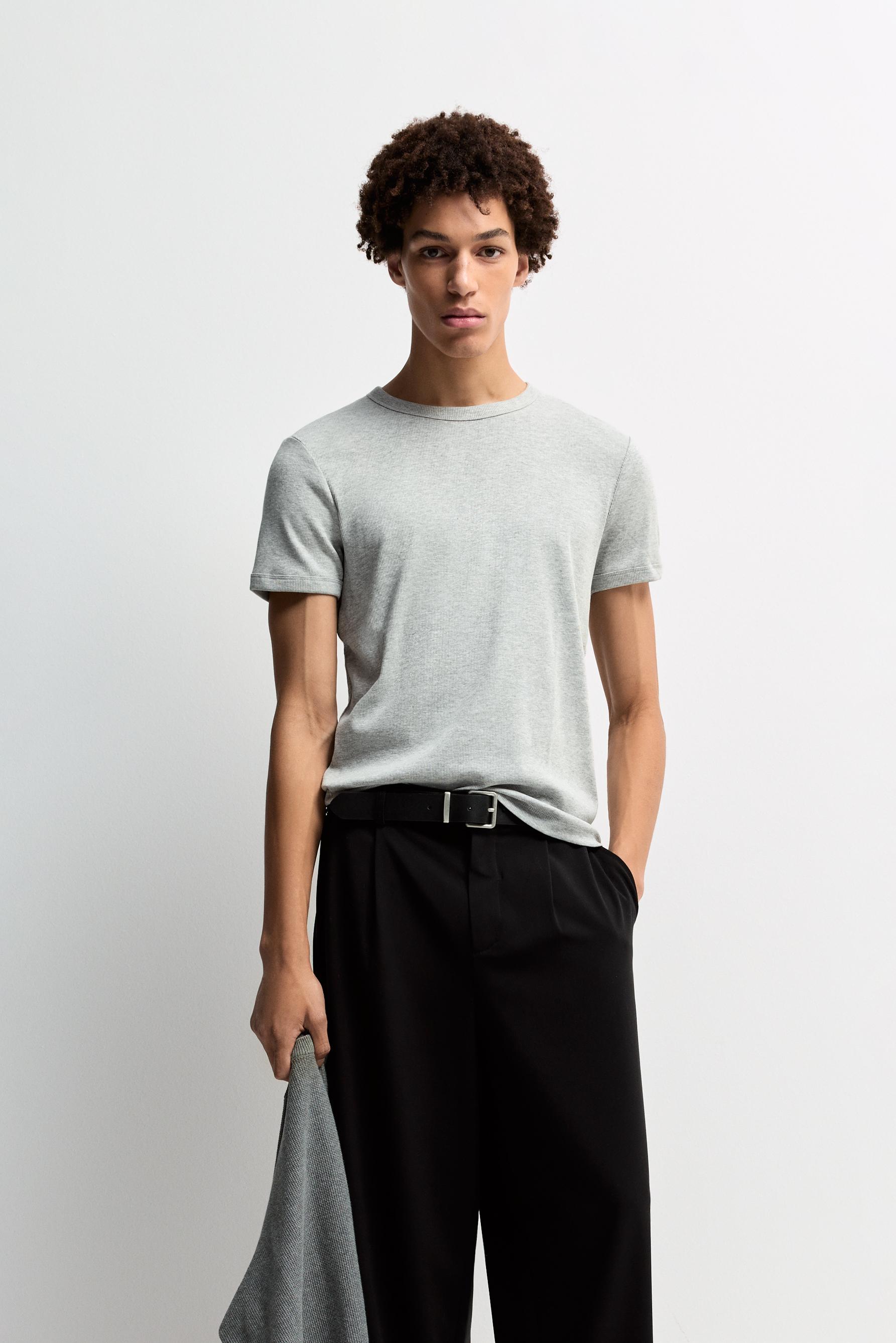 Rib T-shirt — GREY MARL