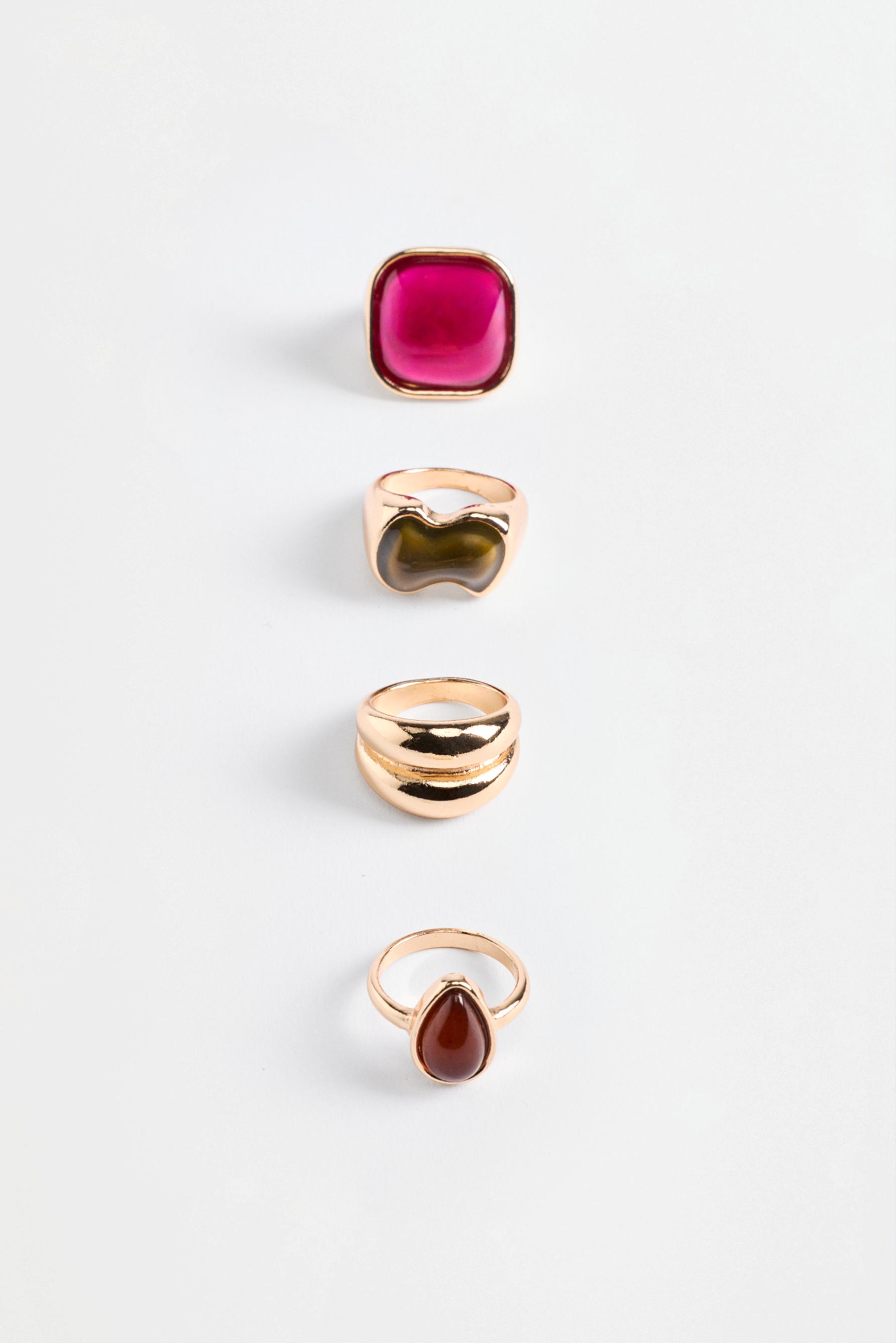Stone rings (4-pack) — GOLD - SILVER