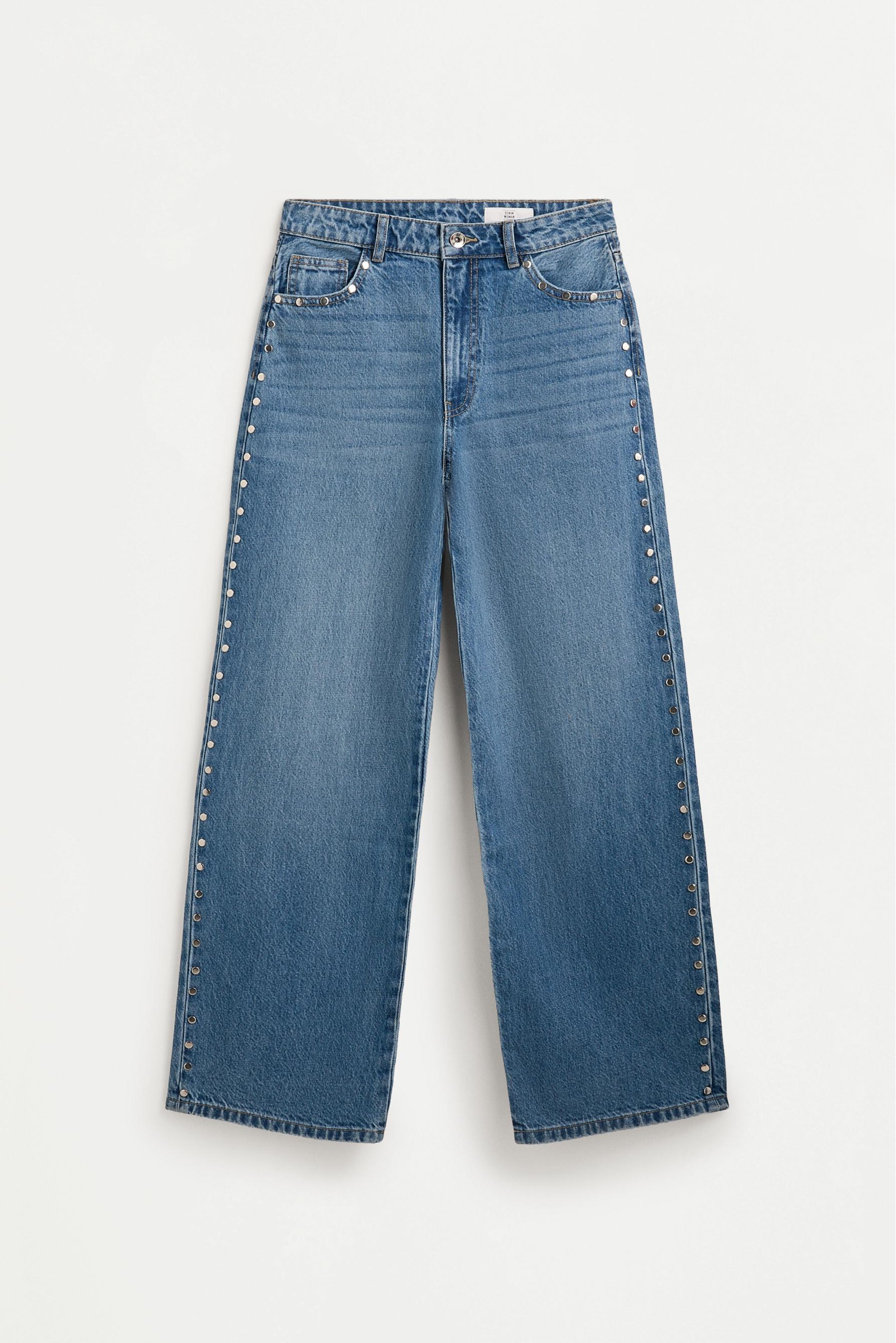 Wide-leg stud jeans — PALE INDIGO