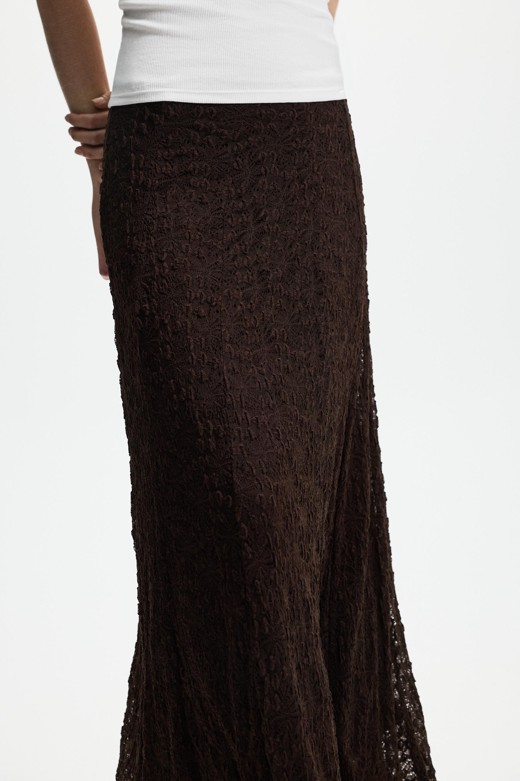 Lace midi skirt — CHOCOLATE
