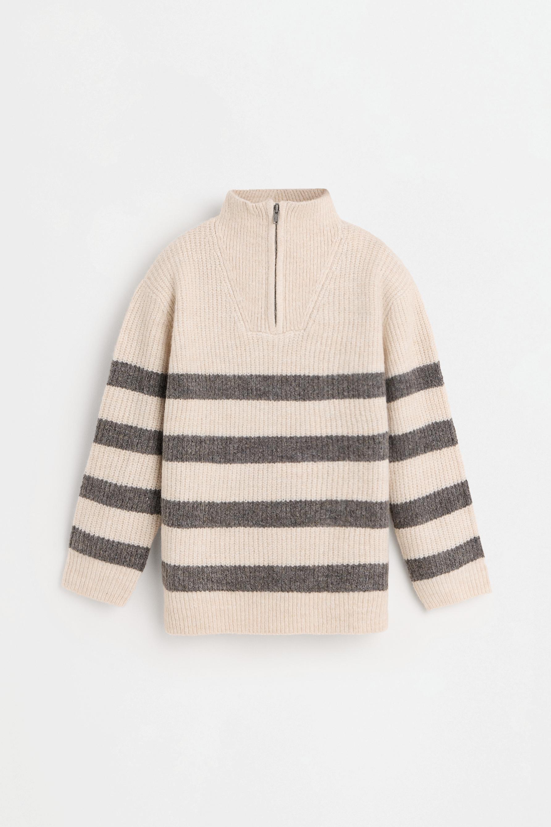 Striped zipper sweater — MINK