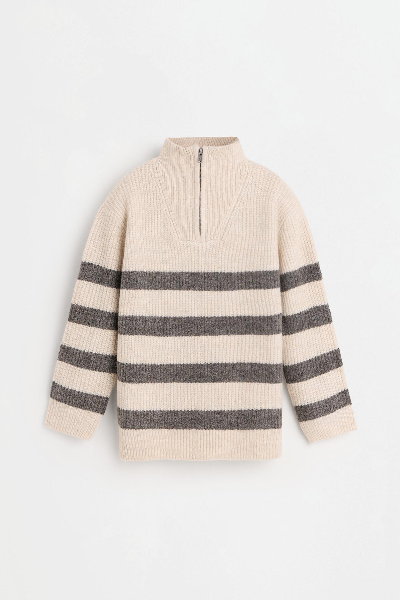 Striped zipper sweater — MINK