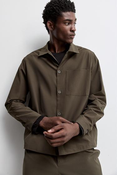 Button-Front Overshirt with Pocket — KHAKI 5