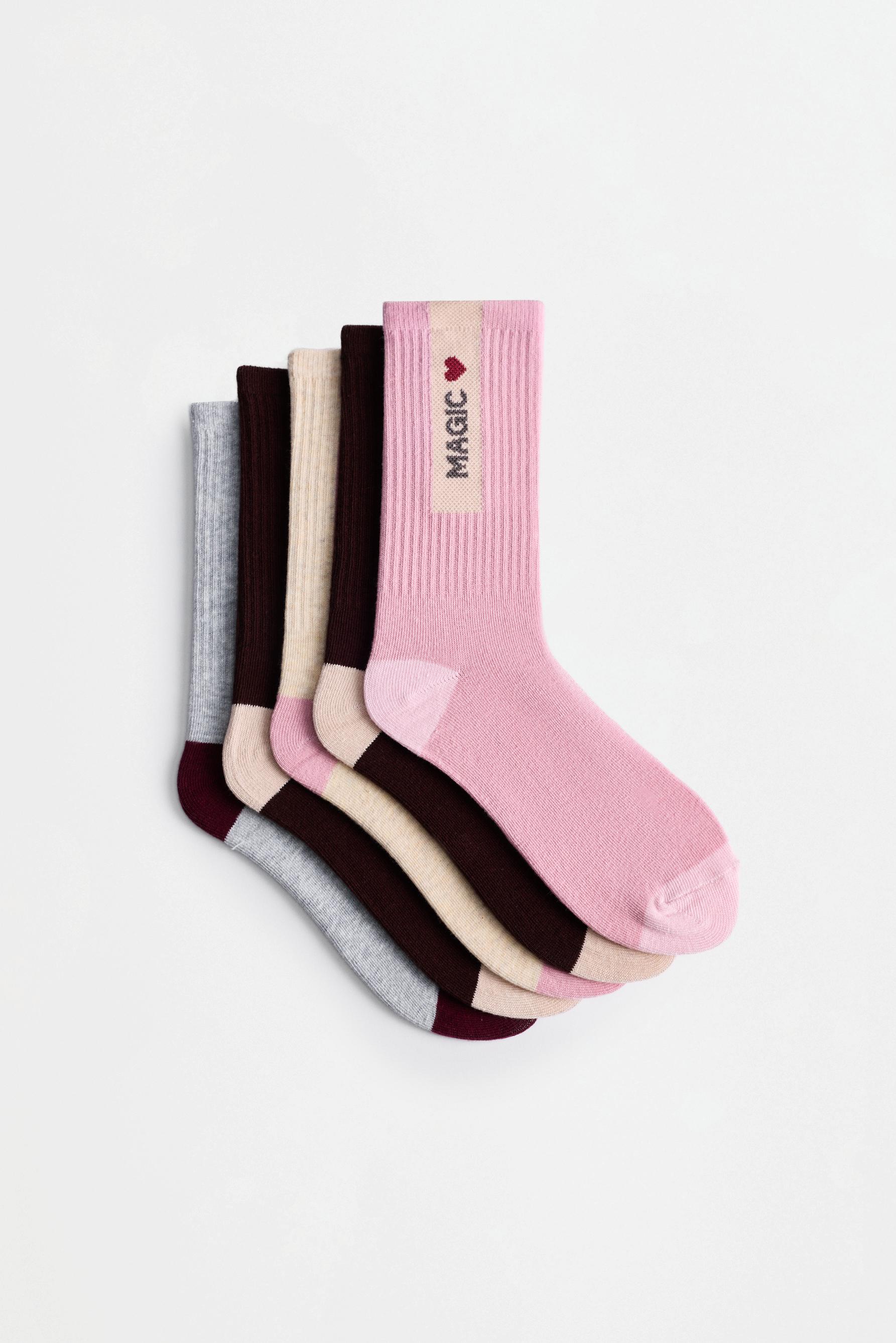 Ribbed Long Socks (5-Pack) — PINK