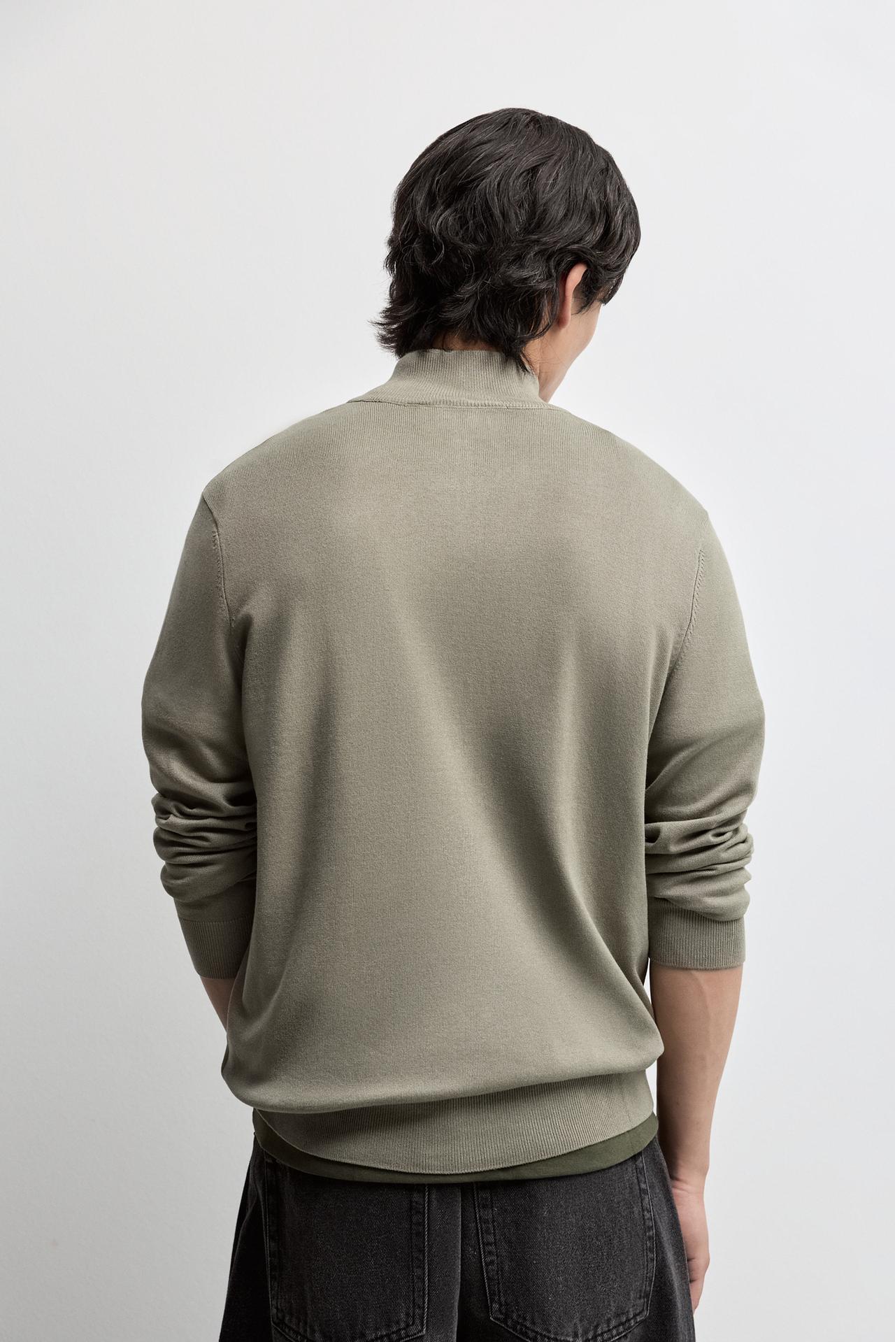 Zip-up high neck sweater — KHAKI