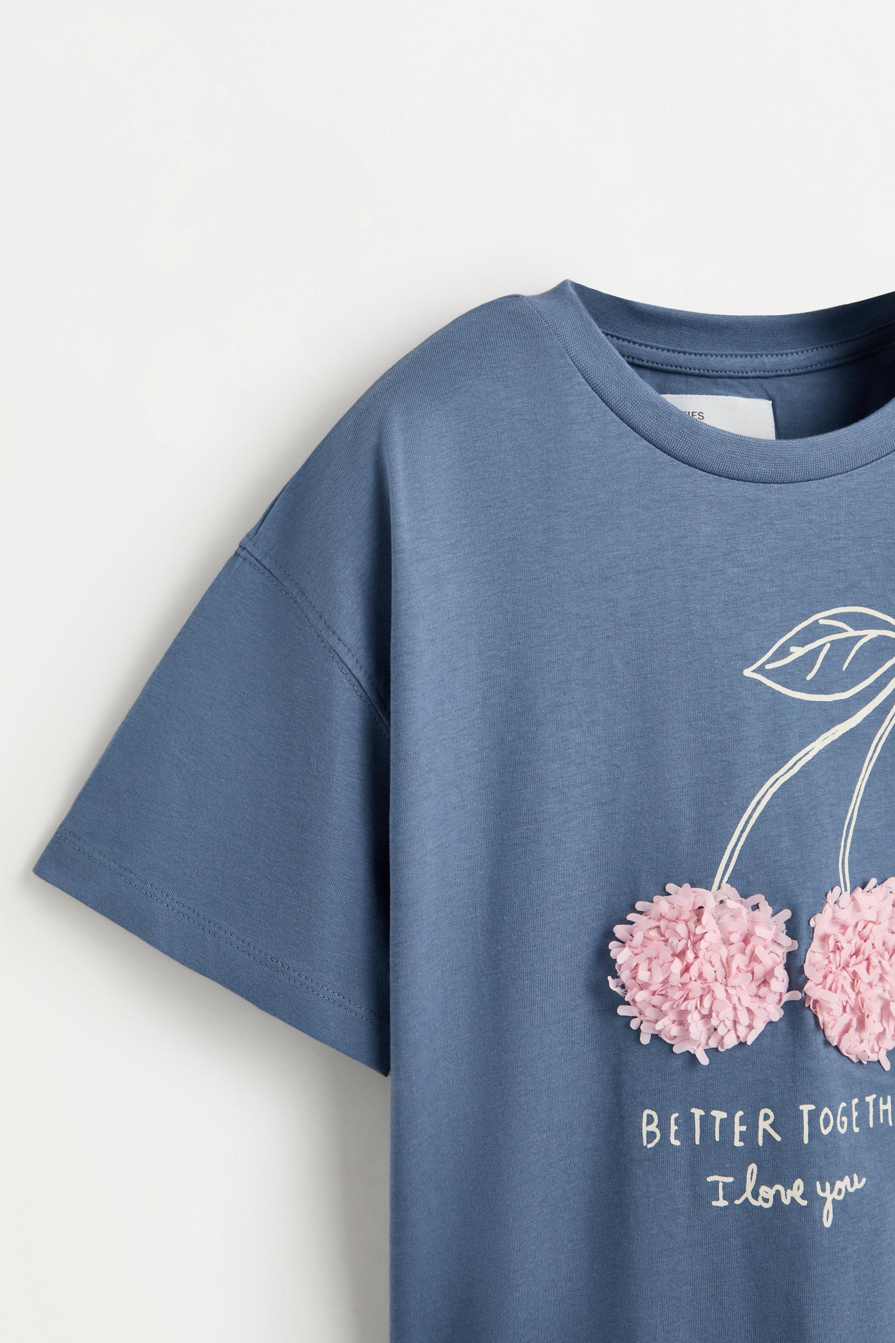 T-shirt with tulle appliqués — STEEL BLUE