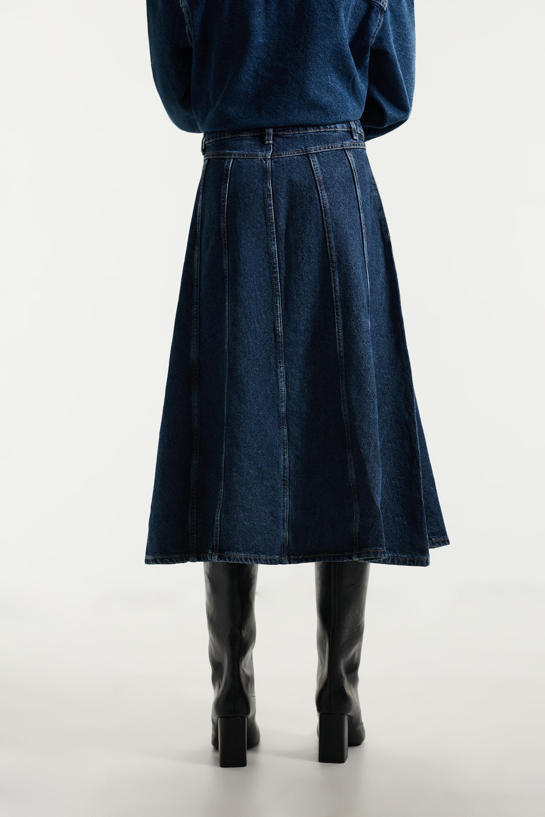 Godet denim midi skirt — BLUE MARL