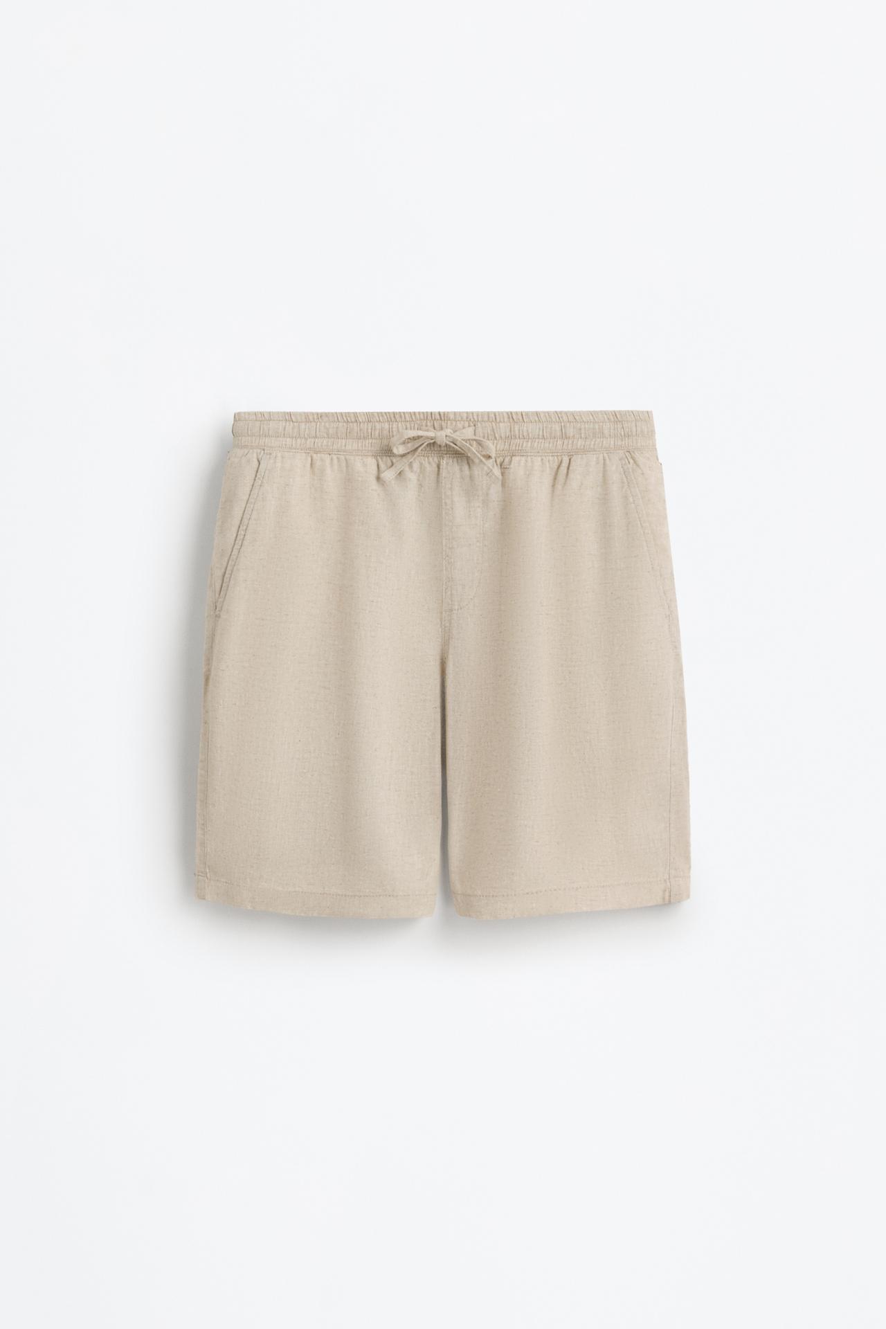 Linen-cotton jogger Bermuda shorts — OFF WHITE