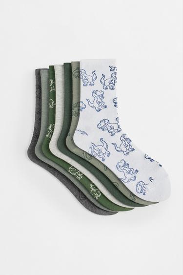 Dinosaur long socks (7-pack) — GREEN TONES 5