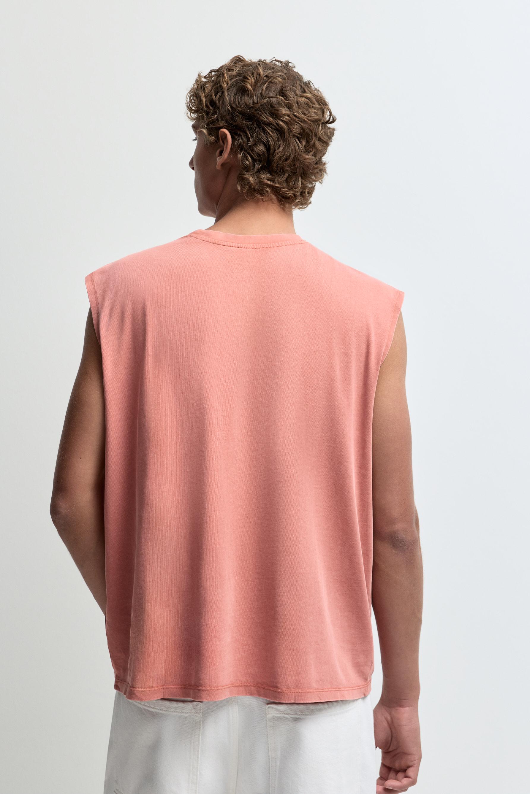 Faded-effect sleeveless T-shirt — BRIGHT CORAL