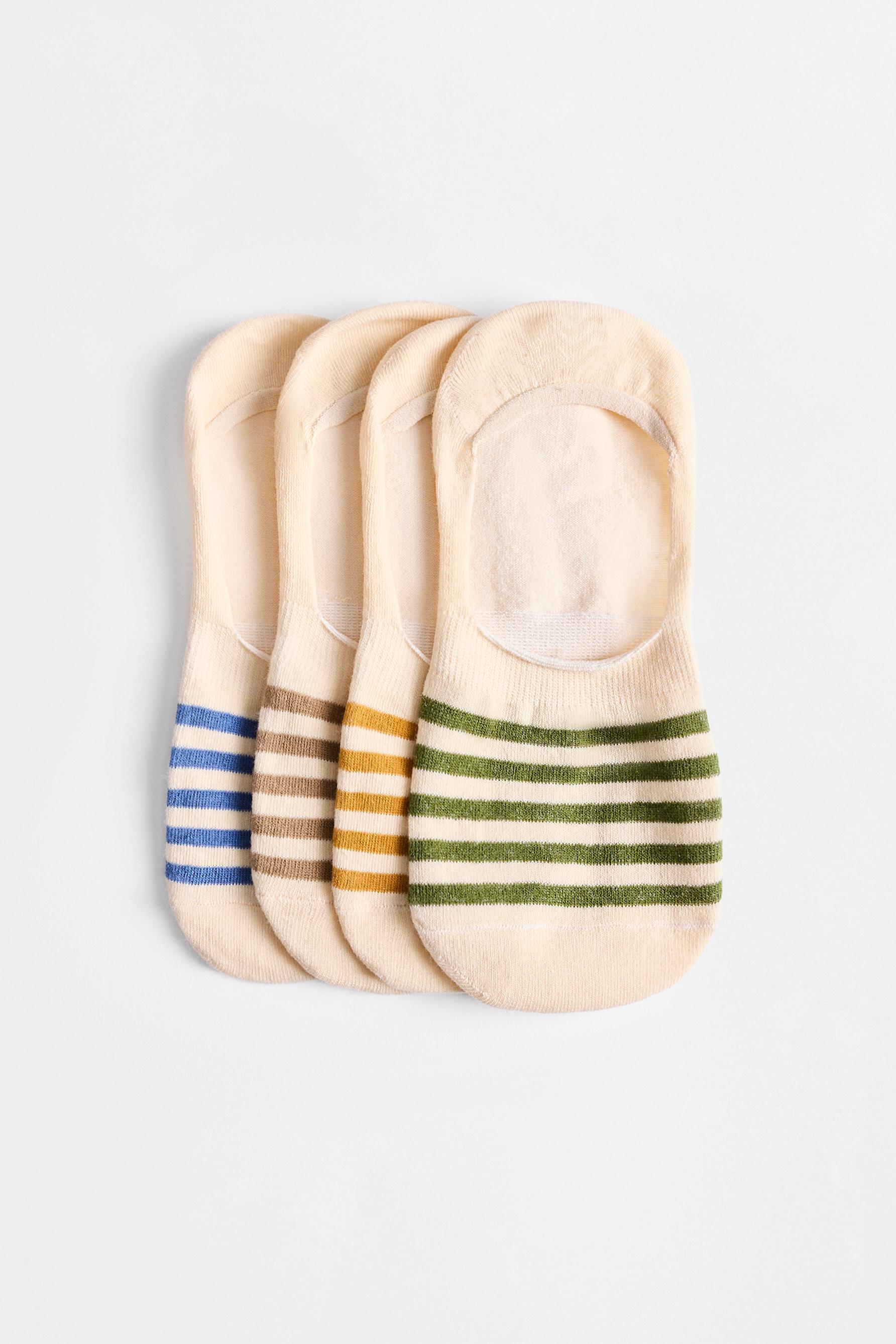 Striped no-show socks (4-pack) — ECRU