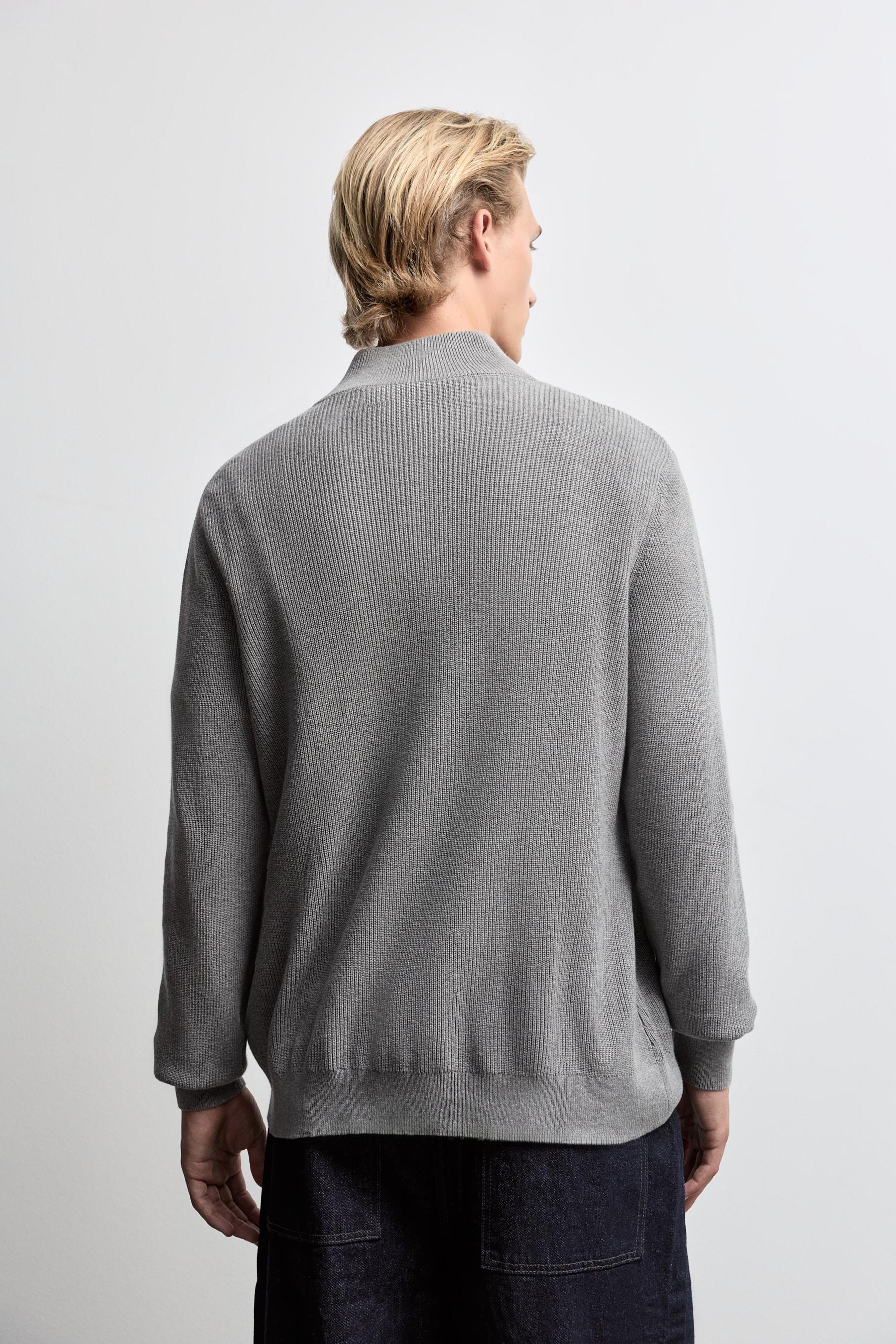 Textured zip-up sweater — GREY MARL
