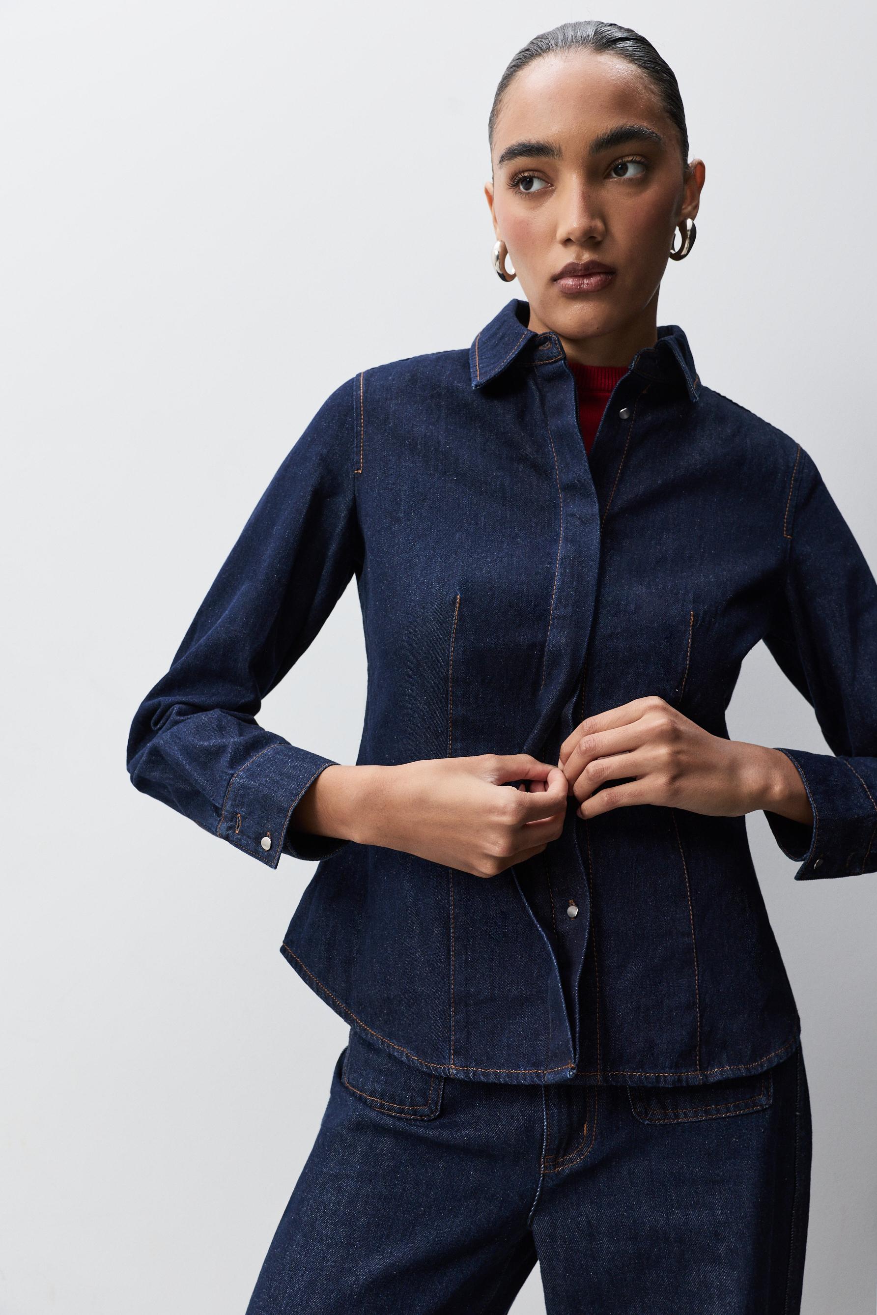 Camisa denim pinzas índigo