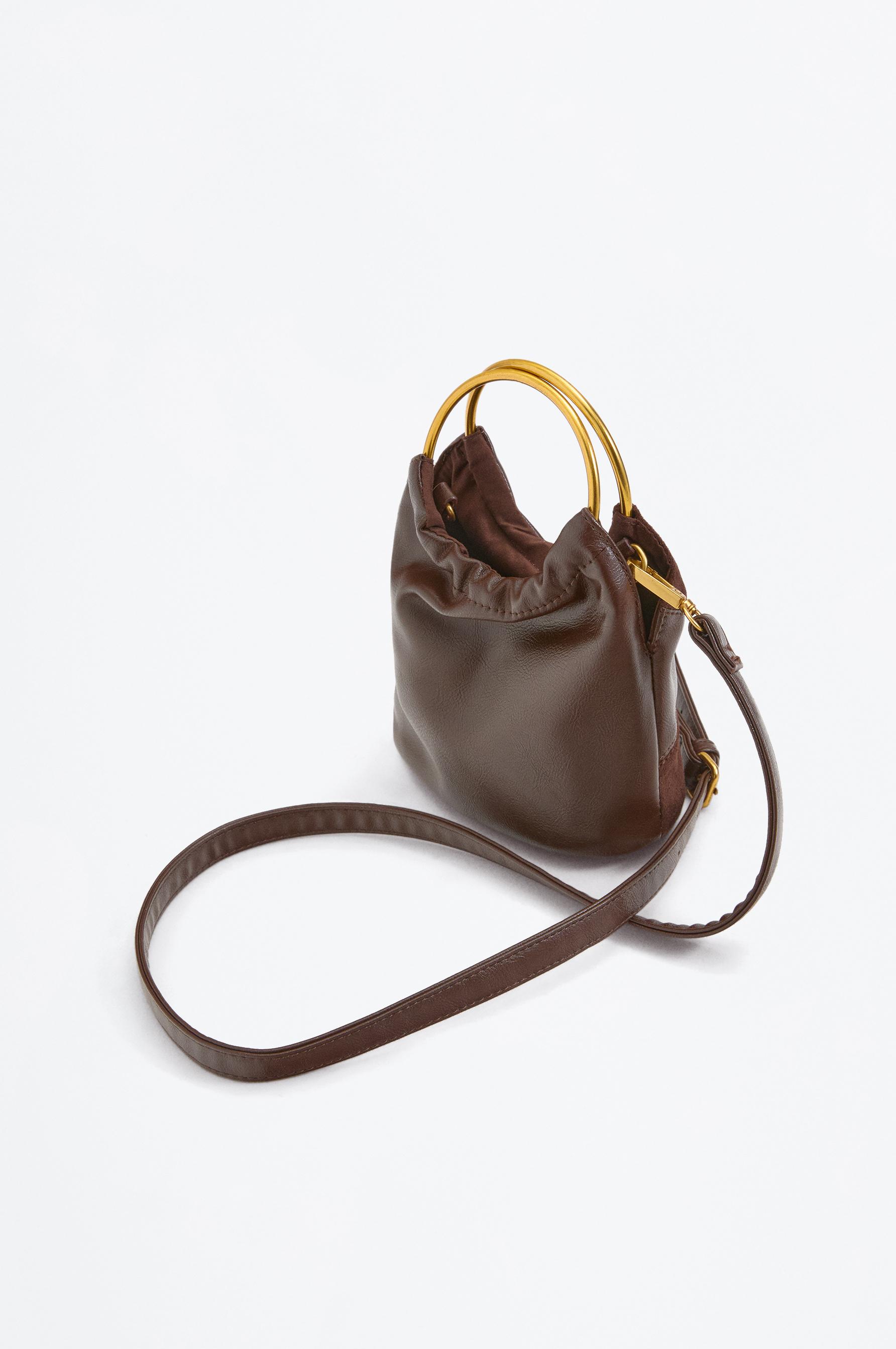 Patchwork crossbody bag with metal handle — BROWN