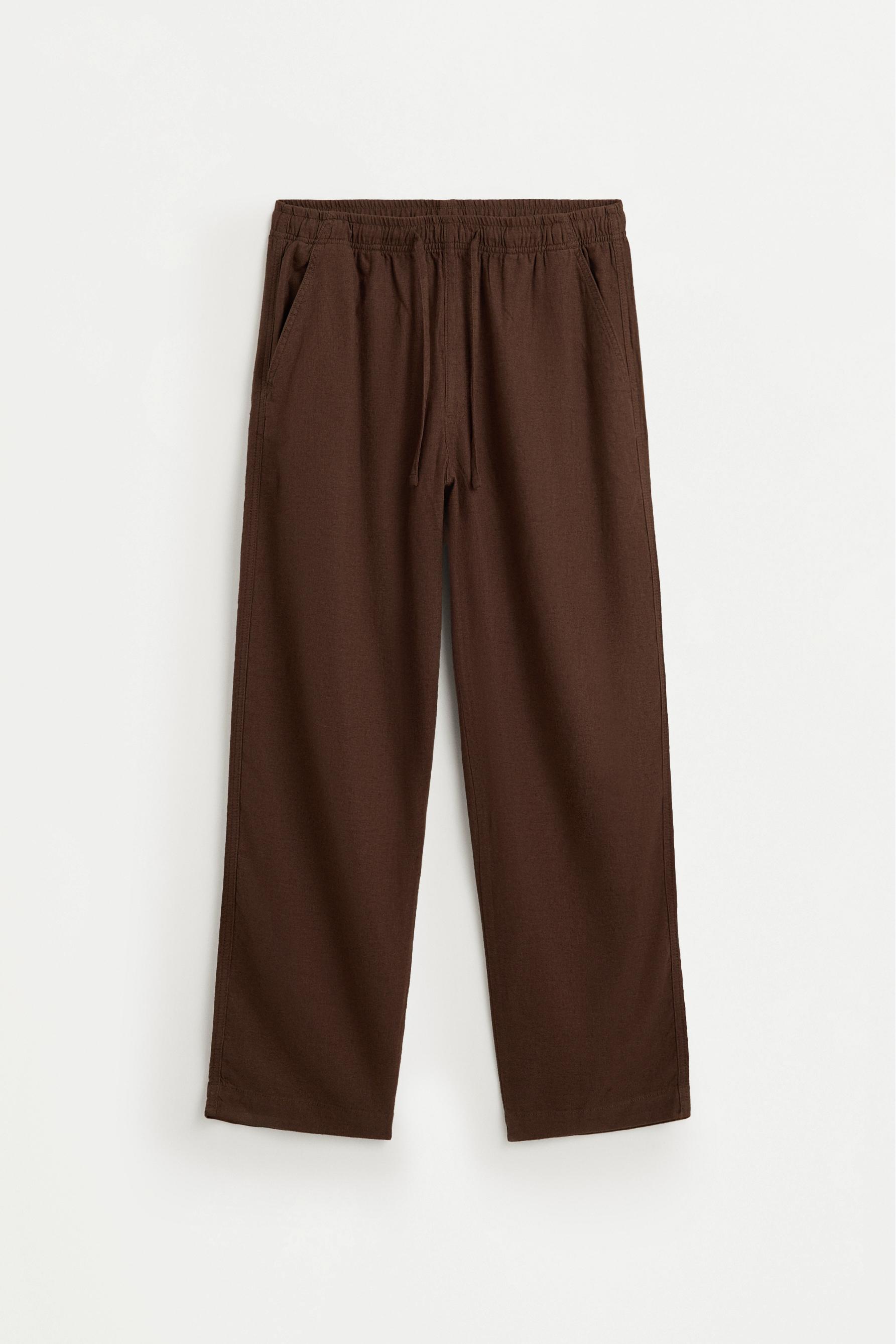 Baggy Linen-Blend Joggers — CHOCOLATE