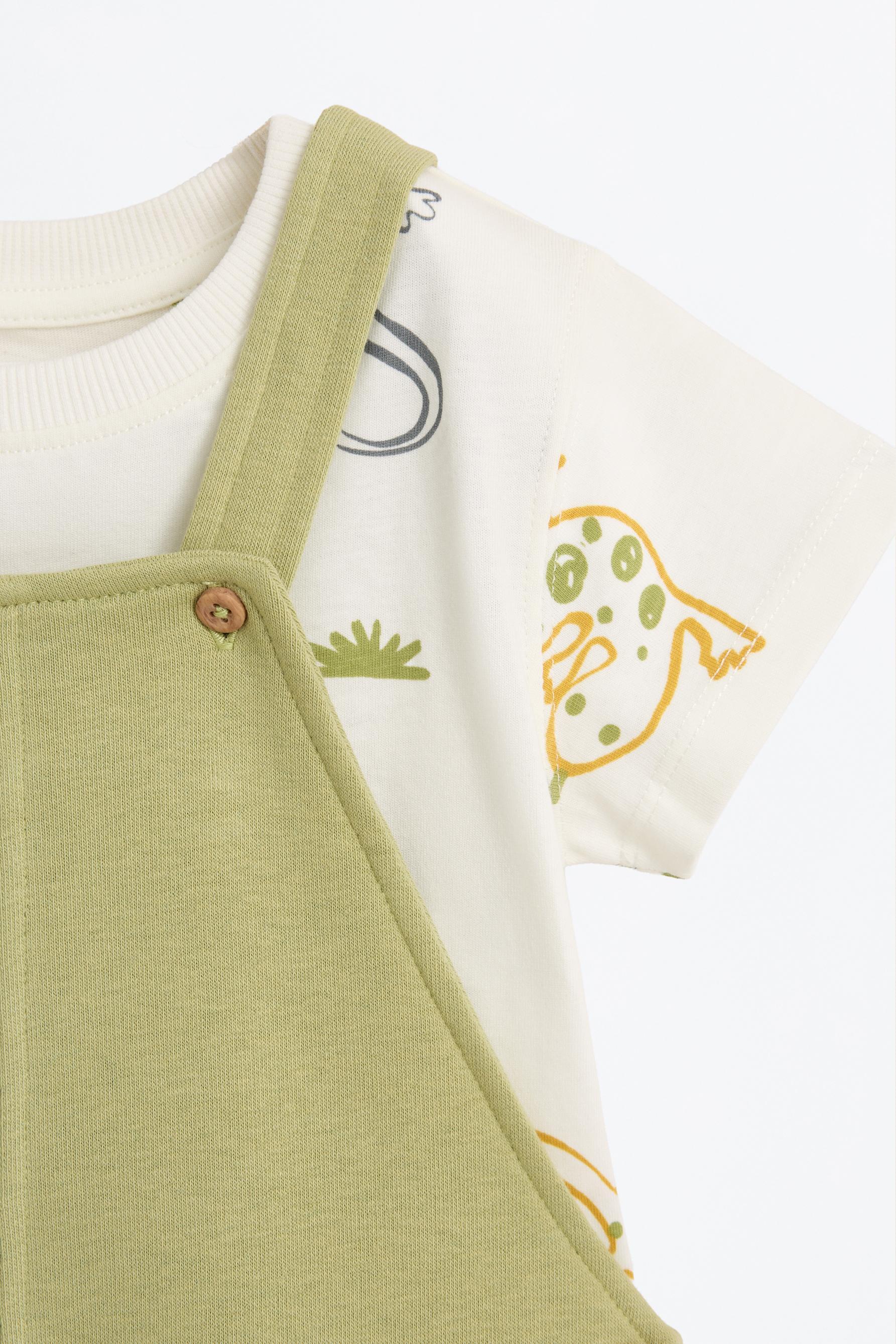 Plush dungarees and T-shirt set — OLIVE GREEN