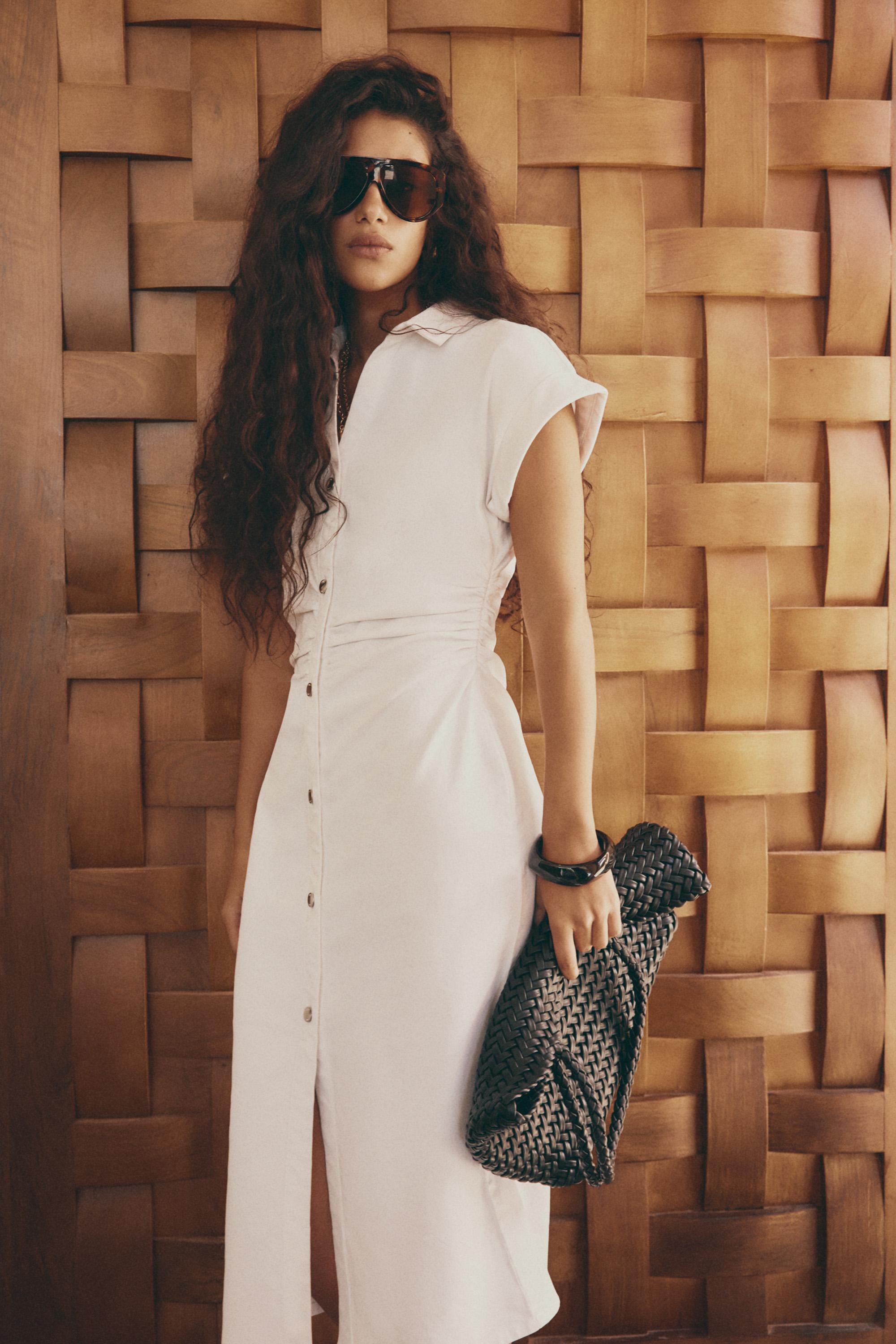 Denim midi button dress — OFF WHITE