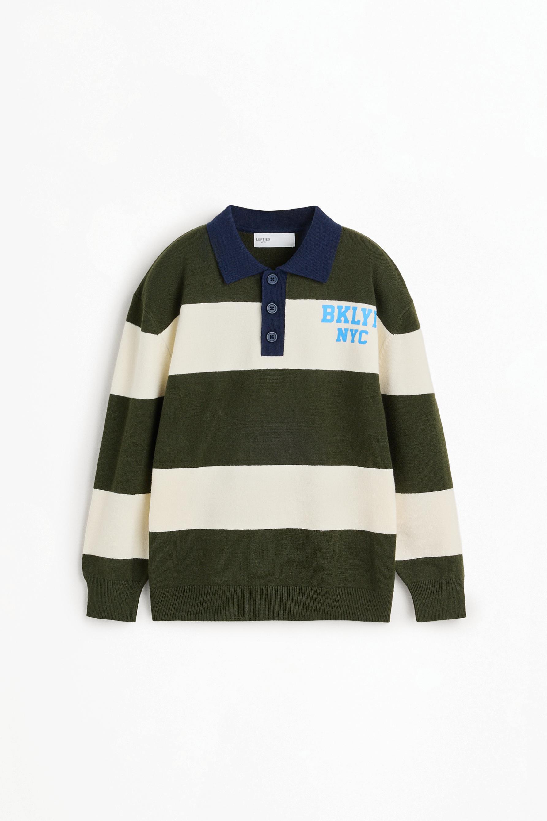 Striped knit polo shirt — GREEN