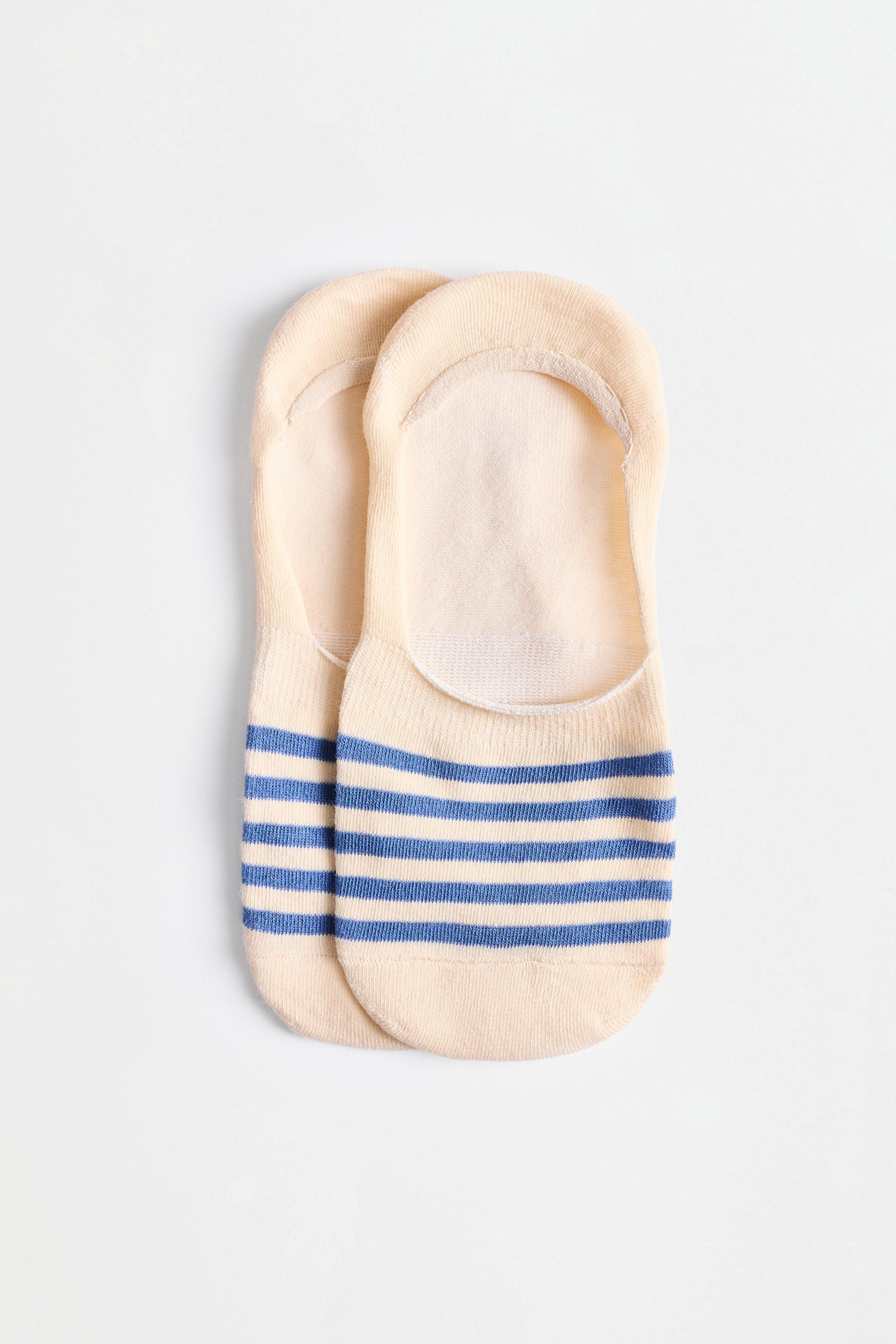 Striped no-show socks (4-pack) — ECRU