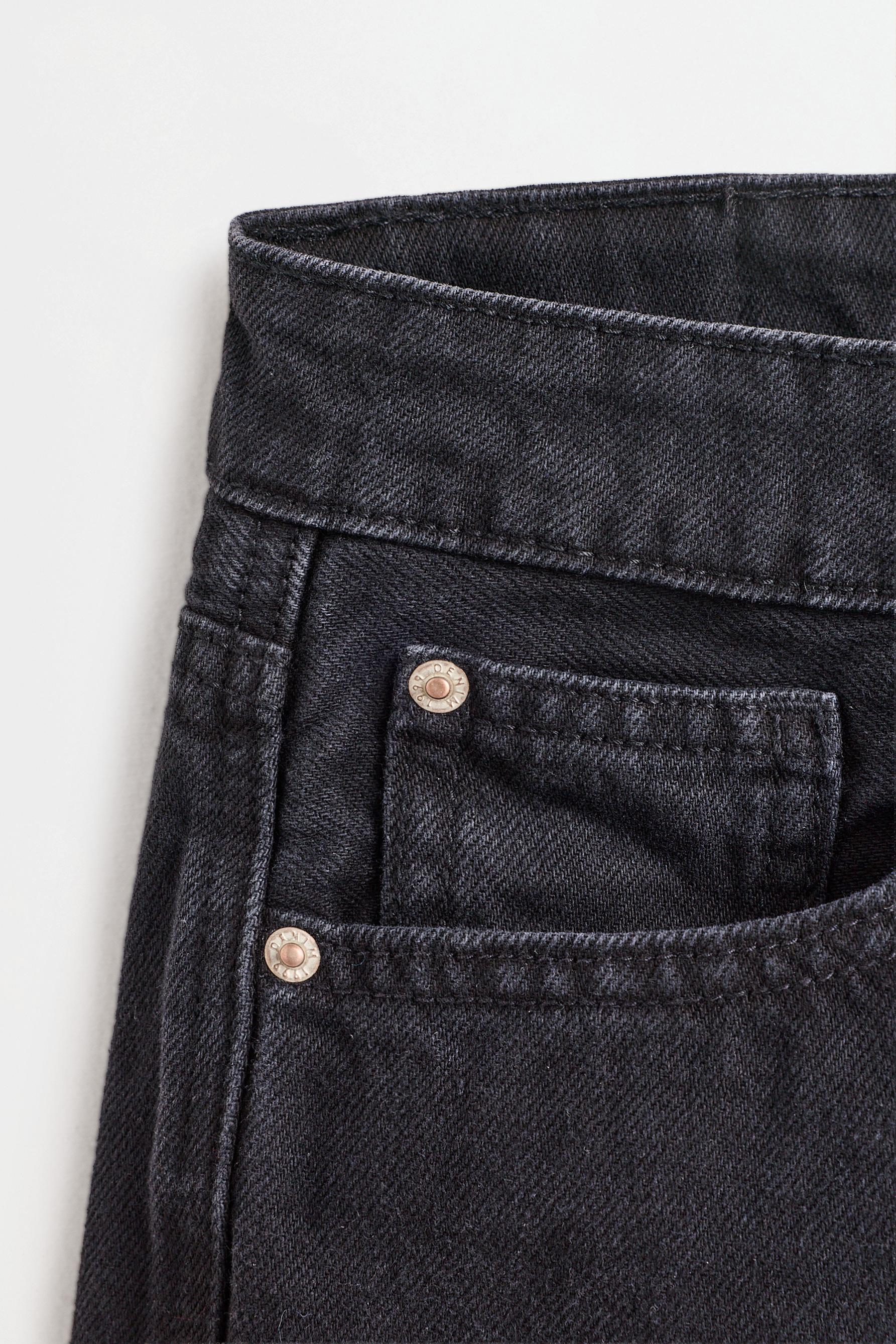 Slim fit wide-leg denim Bermuda shorts — BLACK
