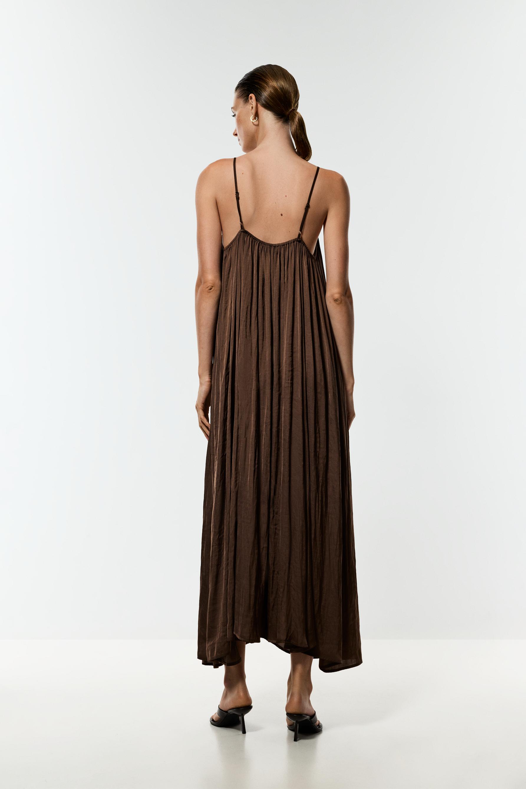 Satin midi dress — BROWN