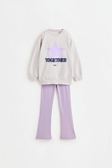 Sweatshirt and bell bottom leggings set — PALE GREY 1
