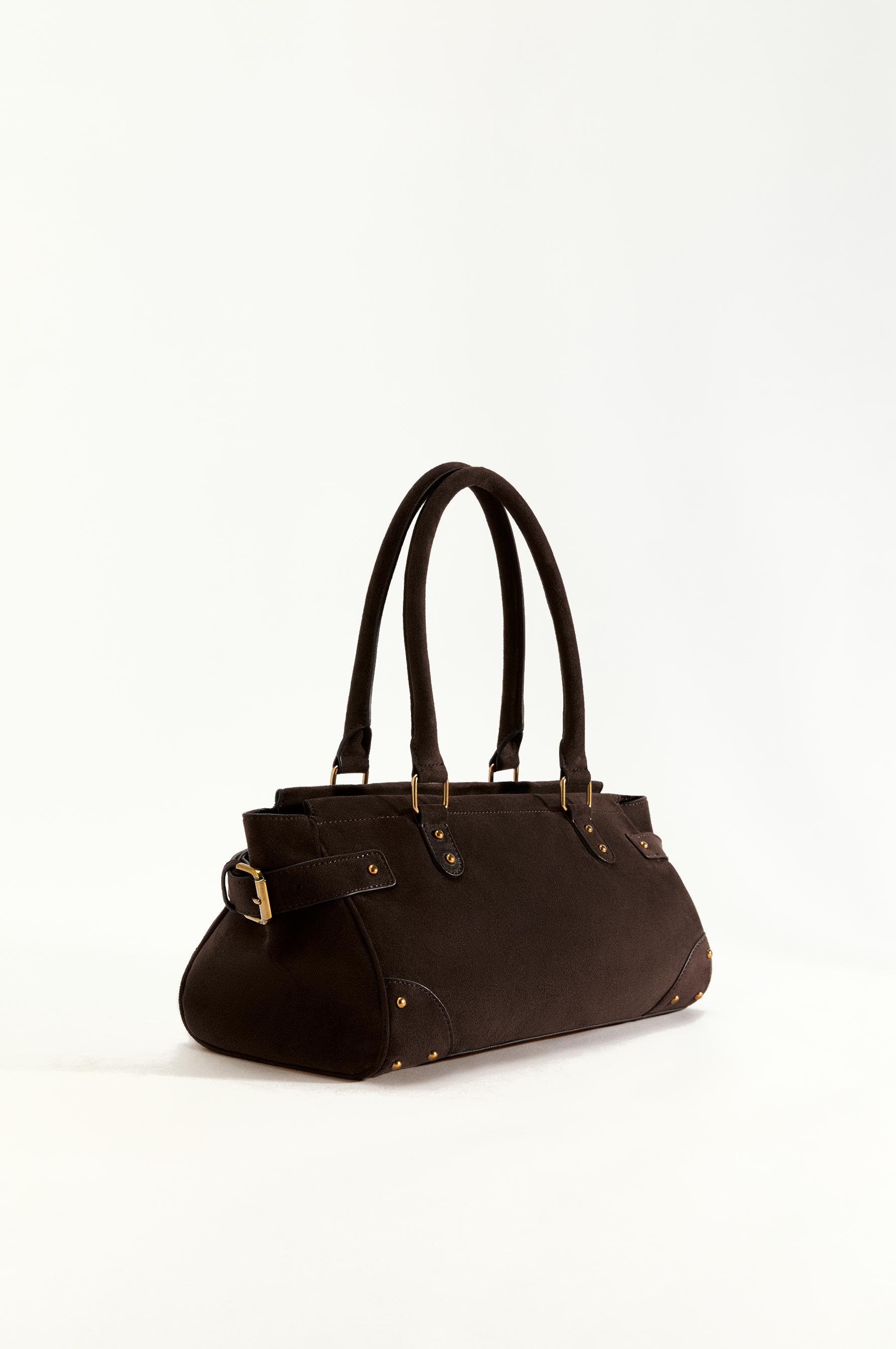Faux suede shoulder bag — BROWN