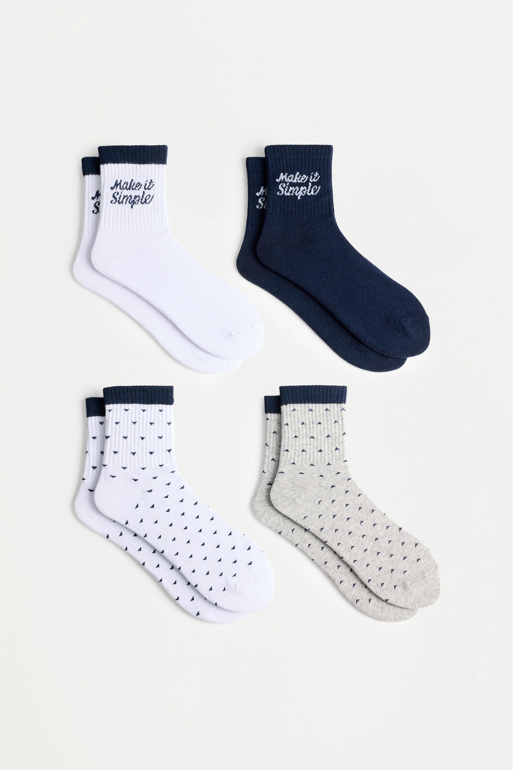 4-pack of contrast long ankle socks — ECRU